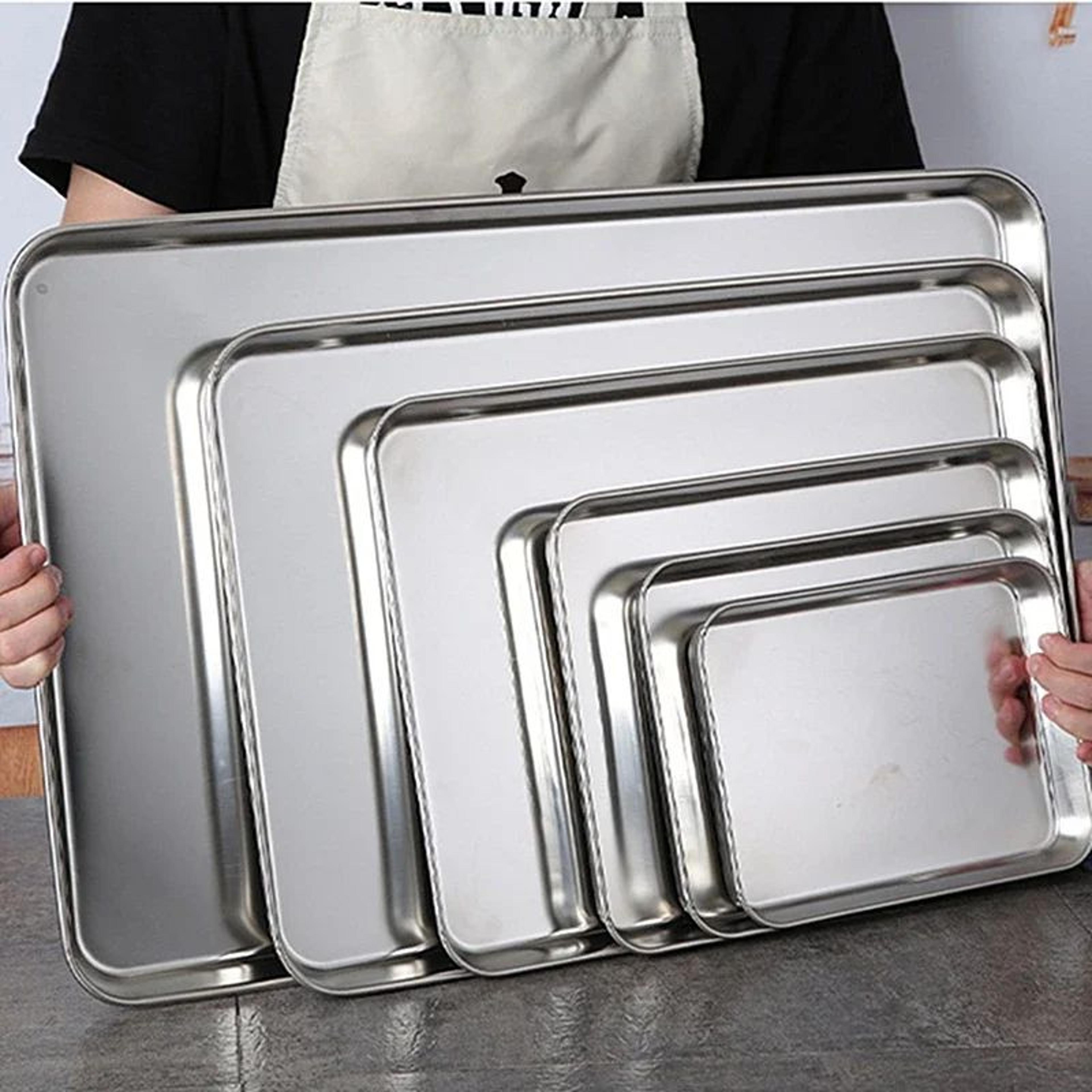 stainless steel rectangular food serving tray for kitchen storage, dining and buffet
