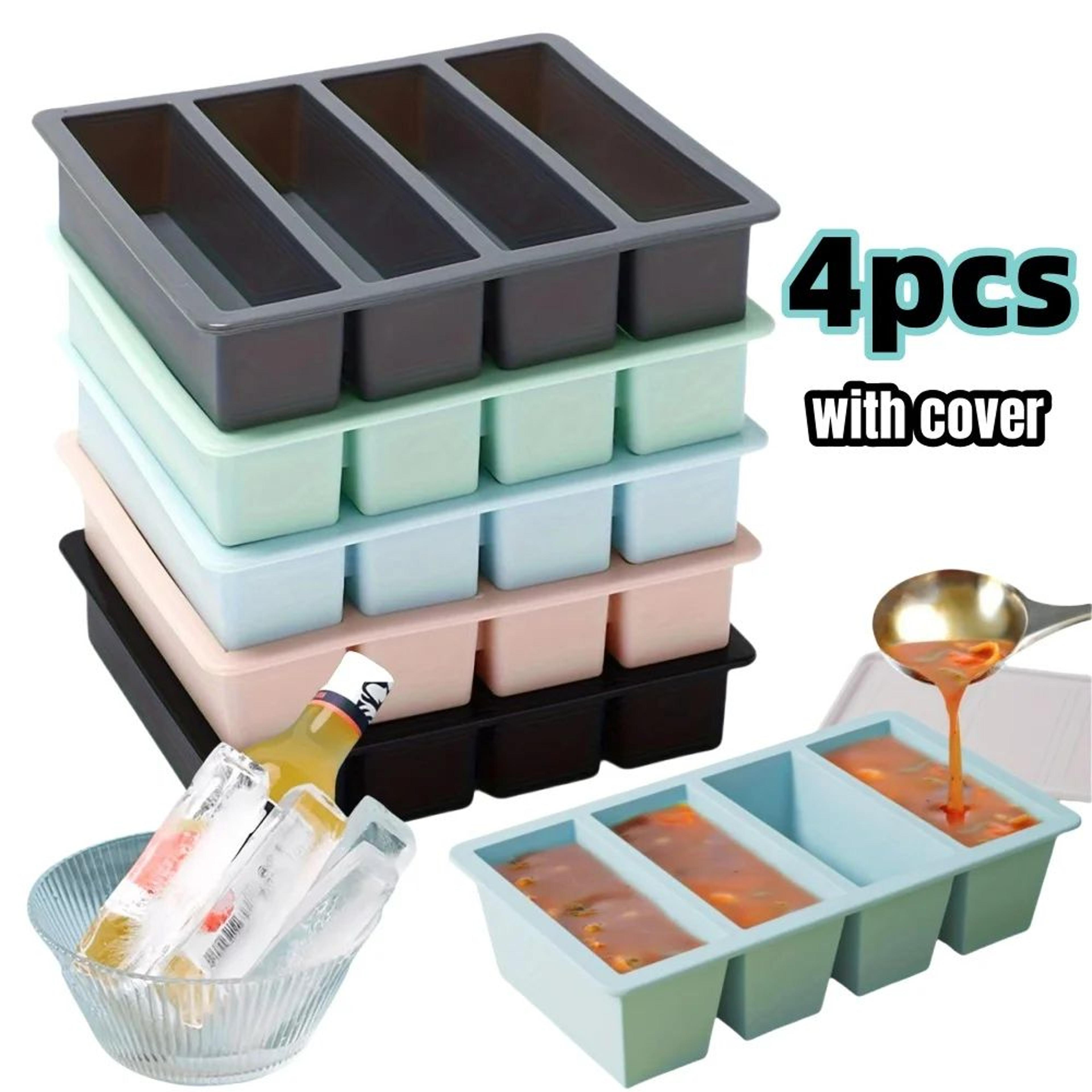 large rectangular ice cube mold with lid - stackable long ice cube tray for bottles