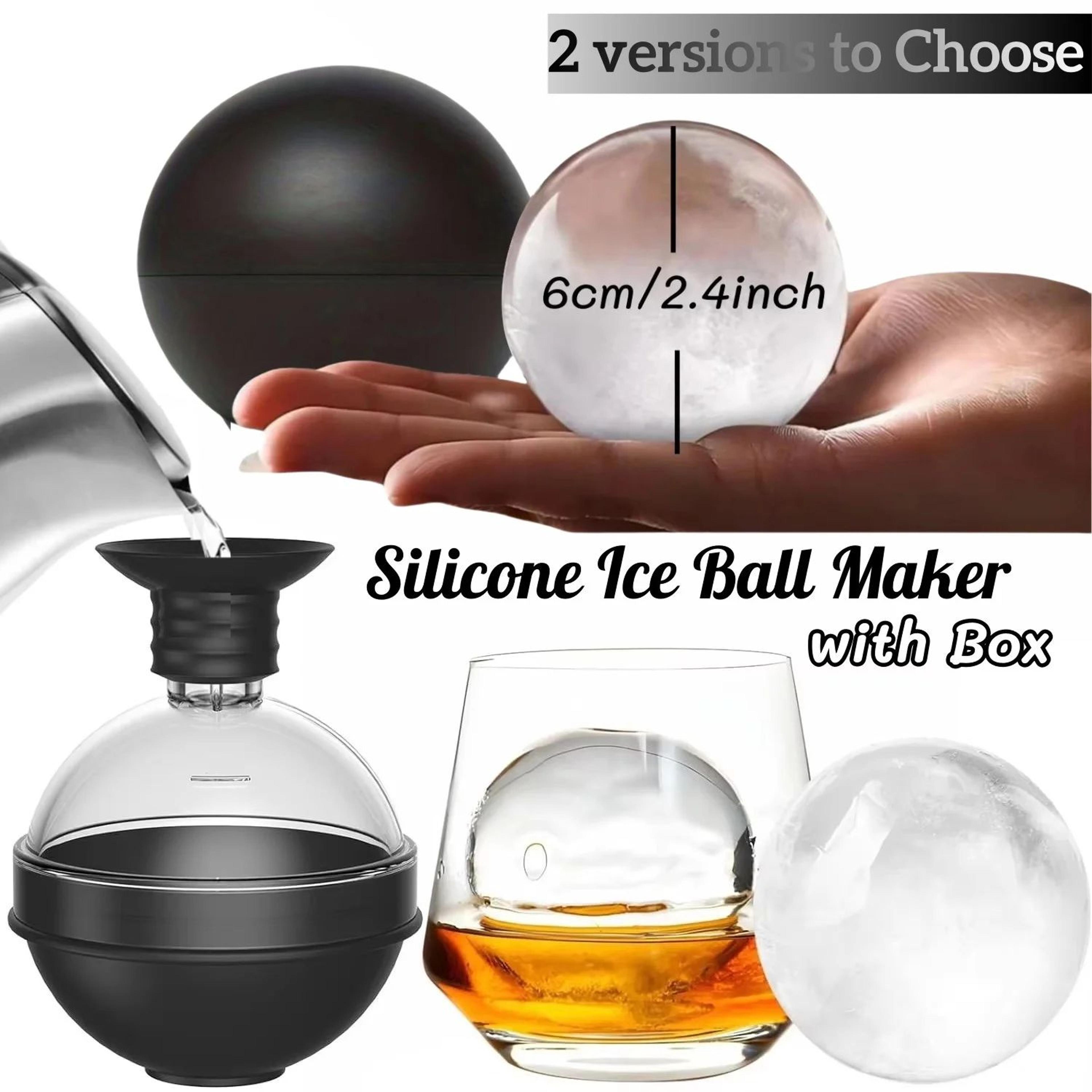 2.4 inch silicone ice ball maker with 2-in-1 funnel lid for whiskey and cocktails
