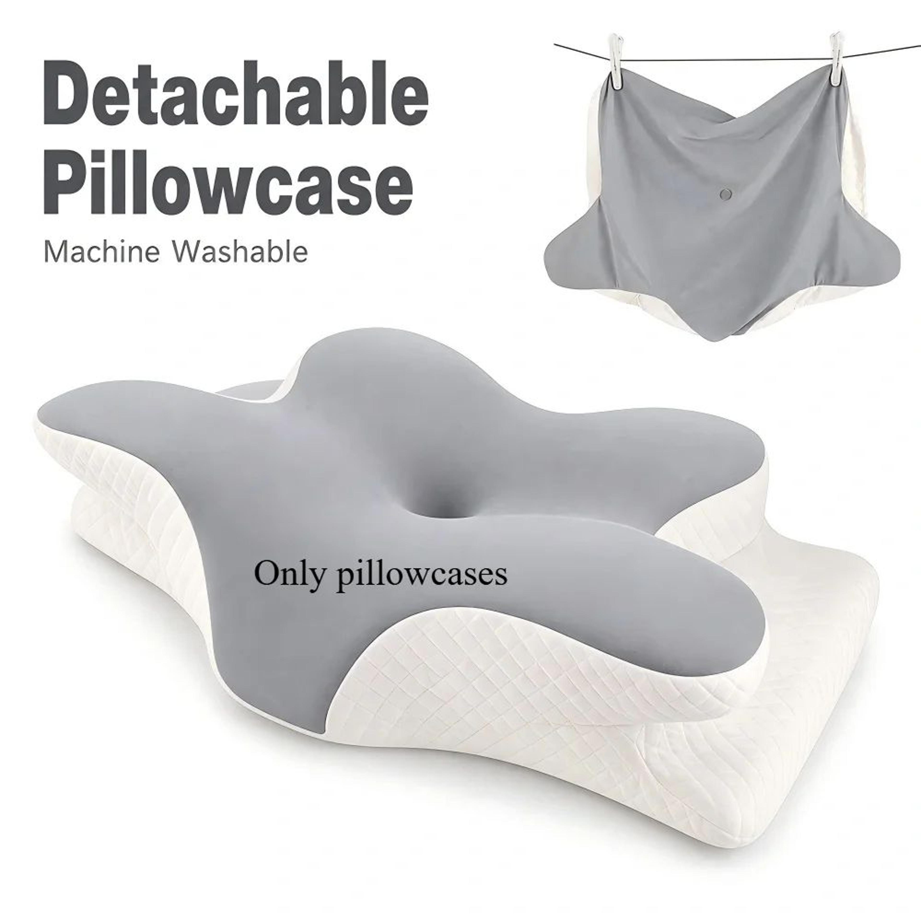ergonomic memory foam pillowcase - breathable gray zippered replacement cover