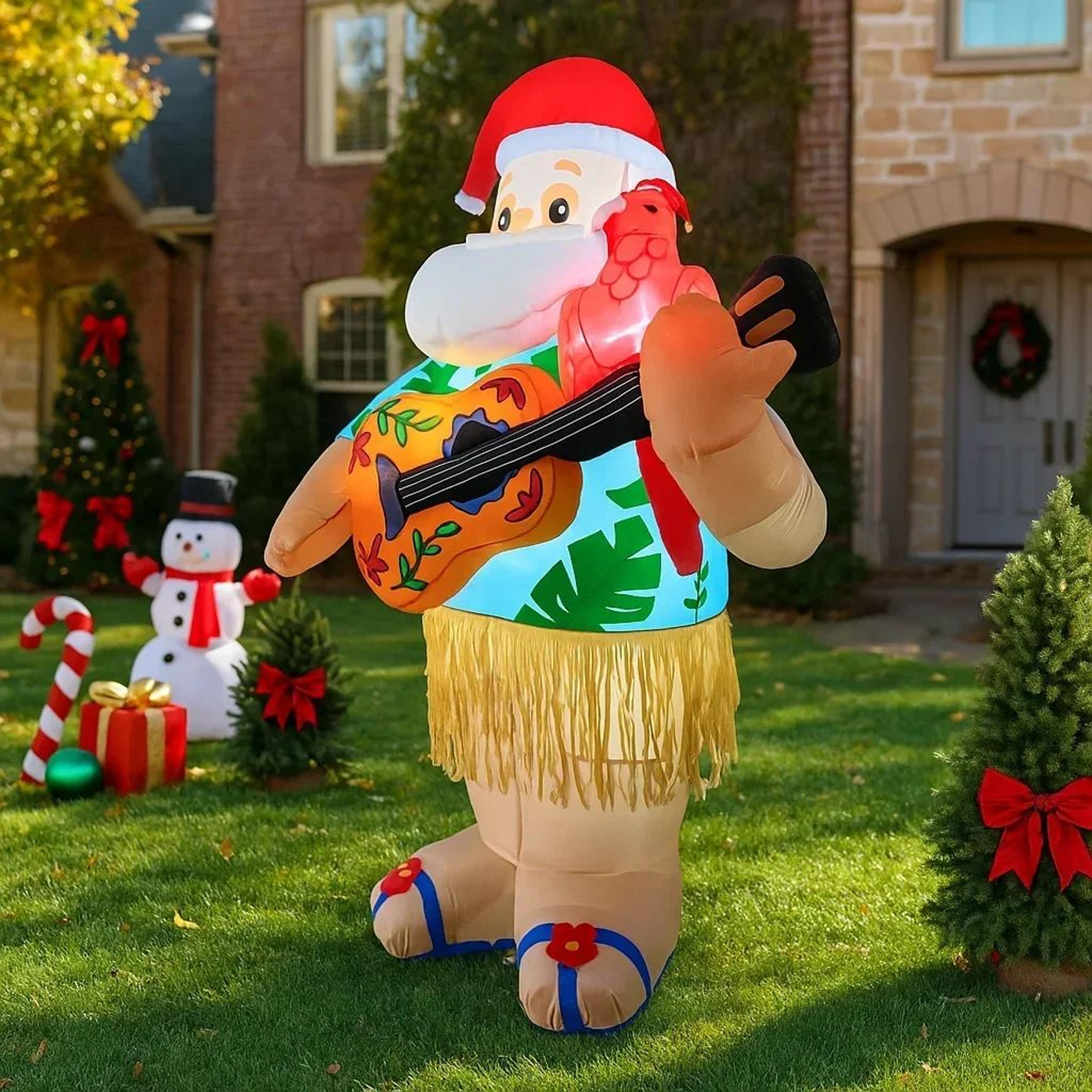 6FT LED Inflatable Hawaiian Santa With Guitar Yard Decoration 4