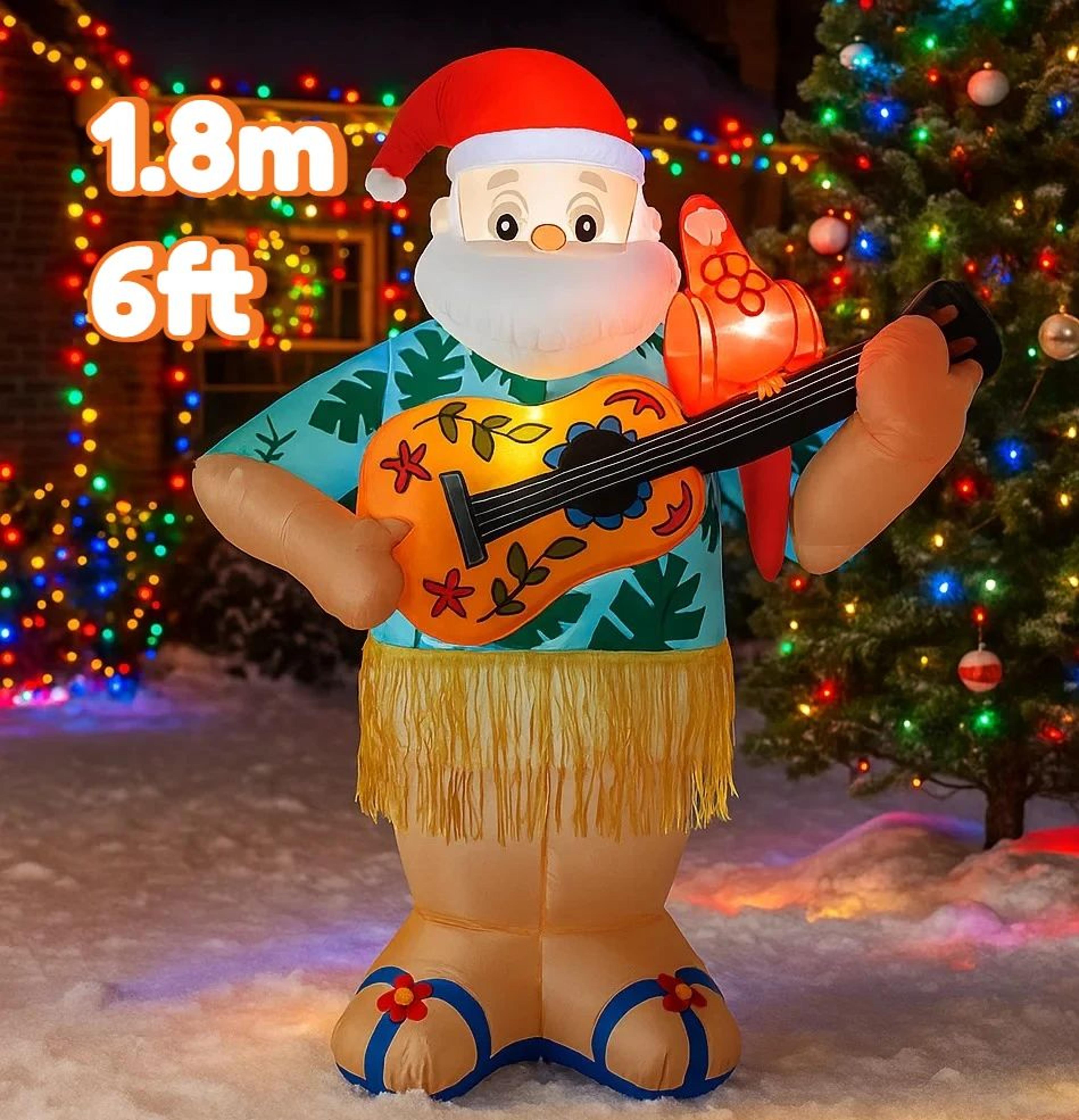 6FT LED Inflatable Hawaiian Santa With Guitar Yard Decoration 2