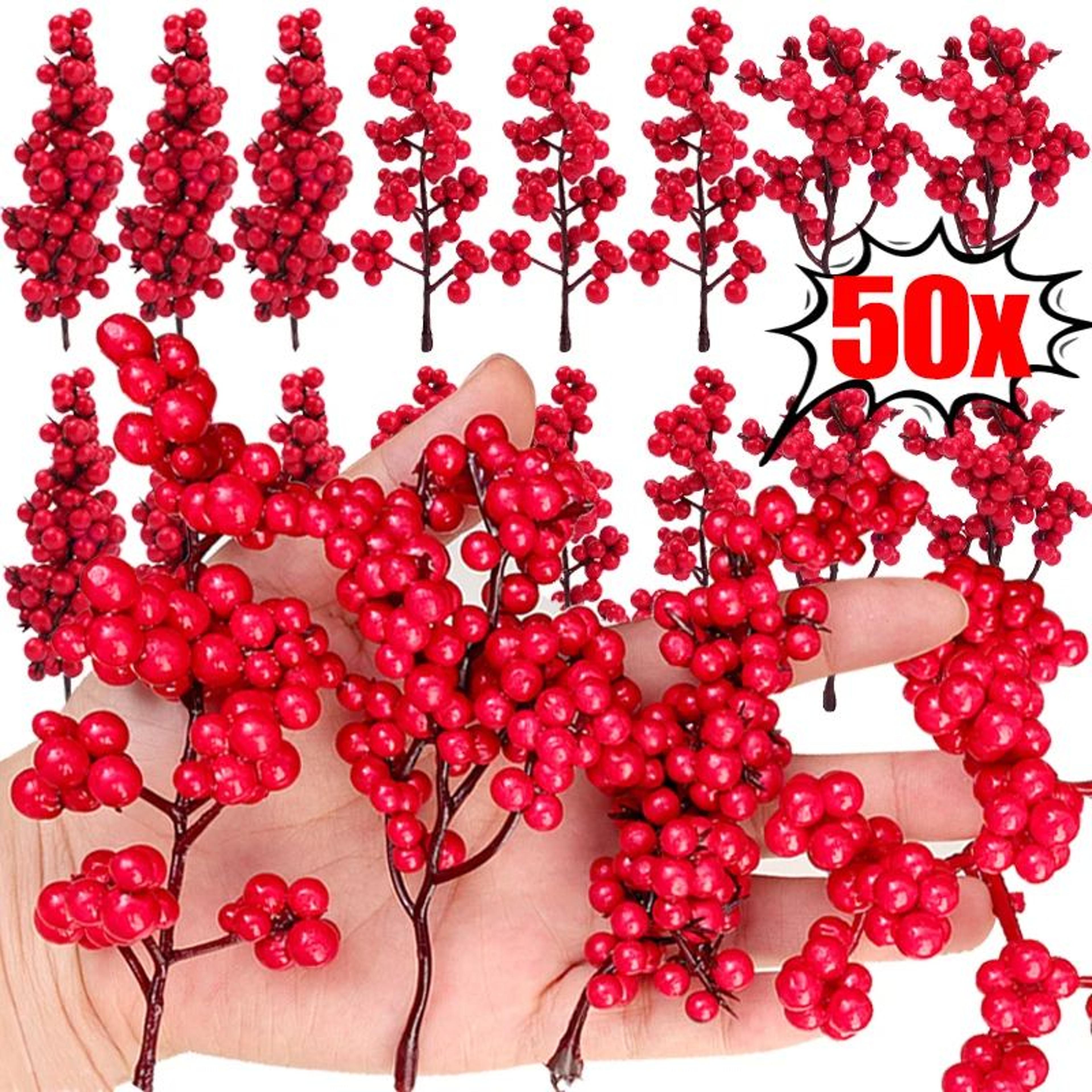 christmas red berry branch picks for wreaths, trees and holiday crafts - 5 or 50pcs