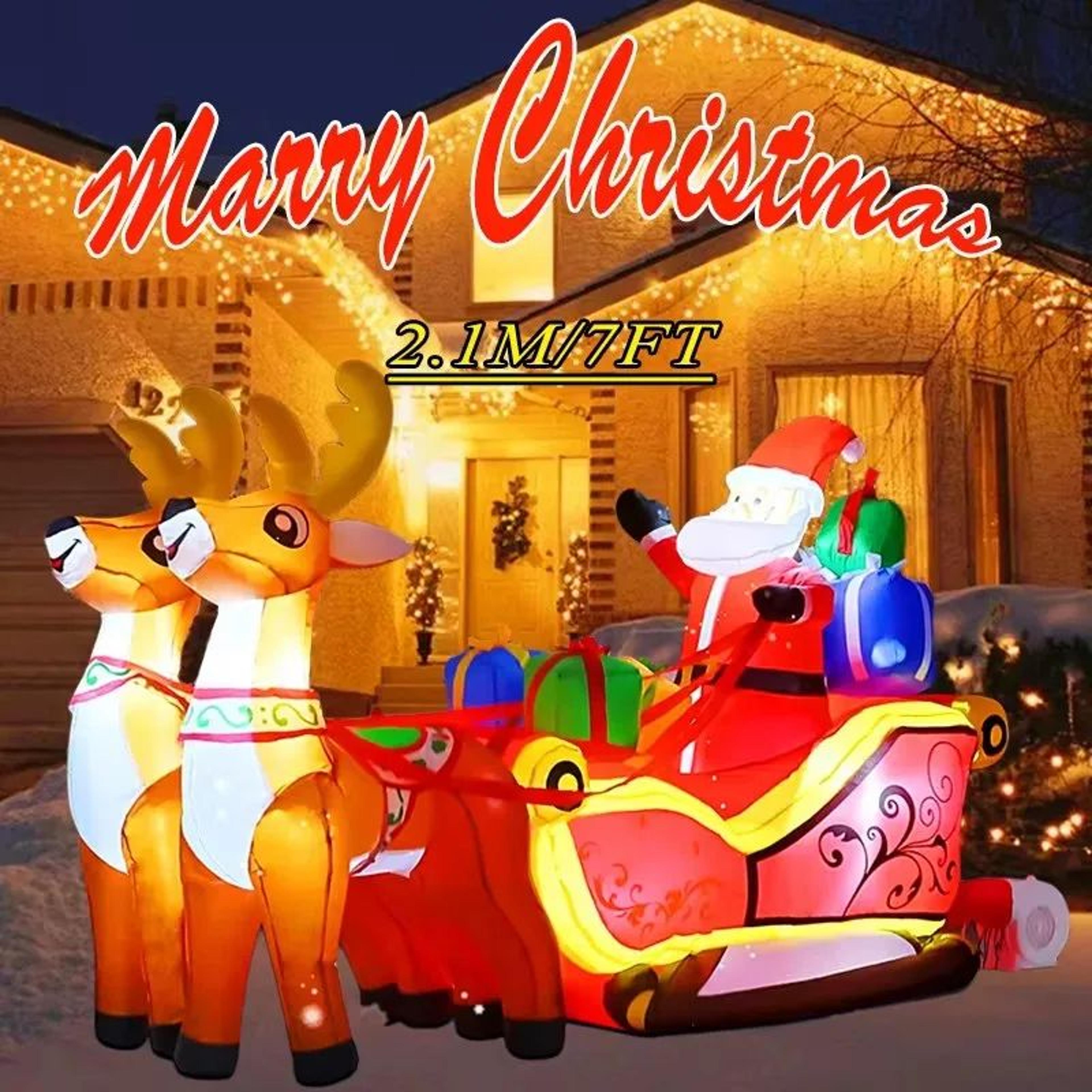 6.9 ft santa and reindeer christmas inflatable with led lights