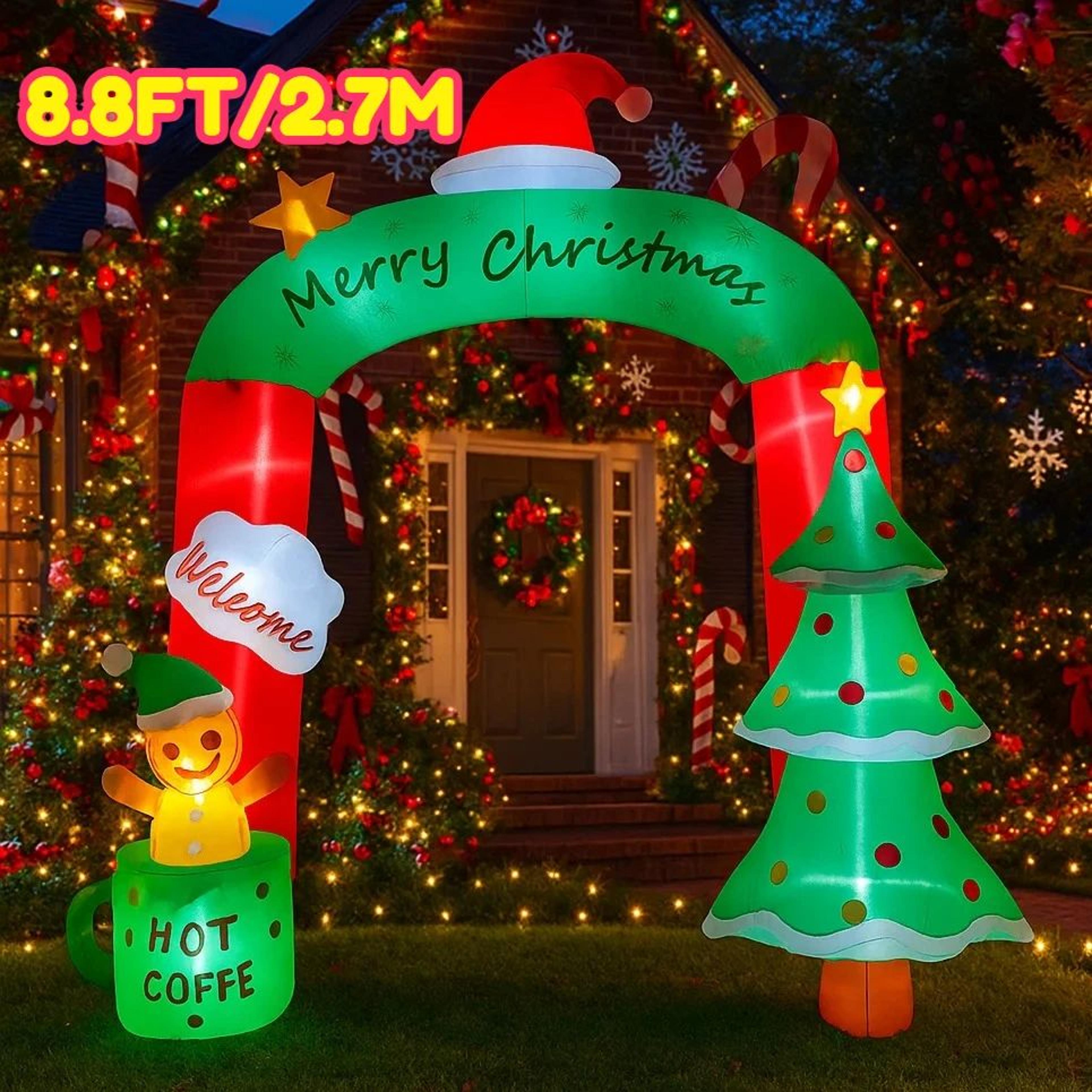 8.8 ft christmas inflatable bear coffee mug archway with led lights