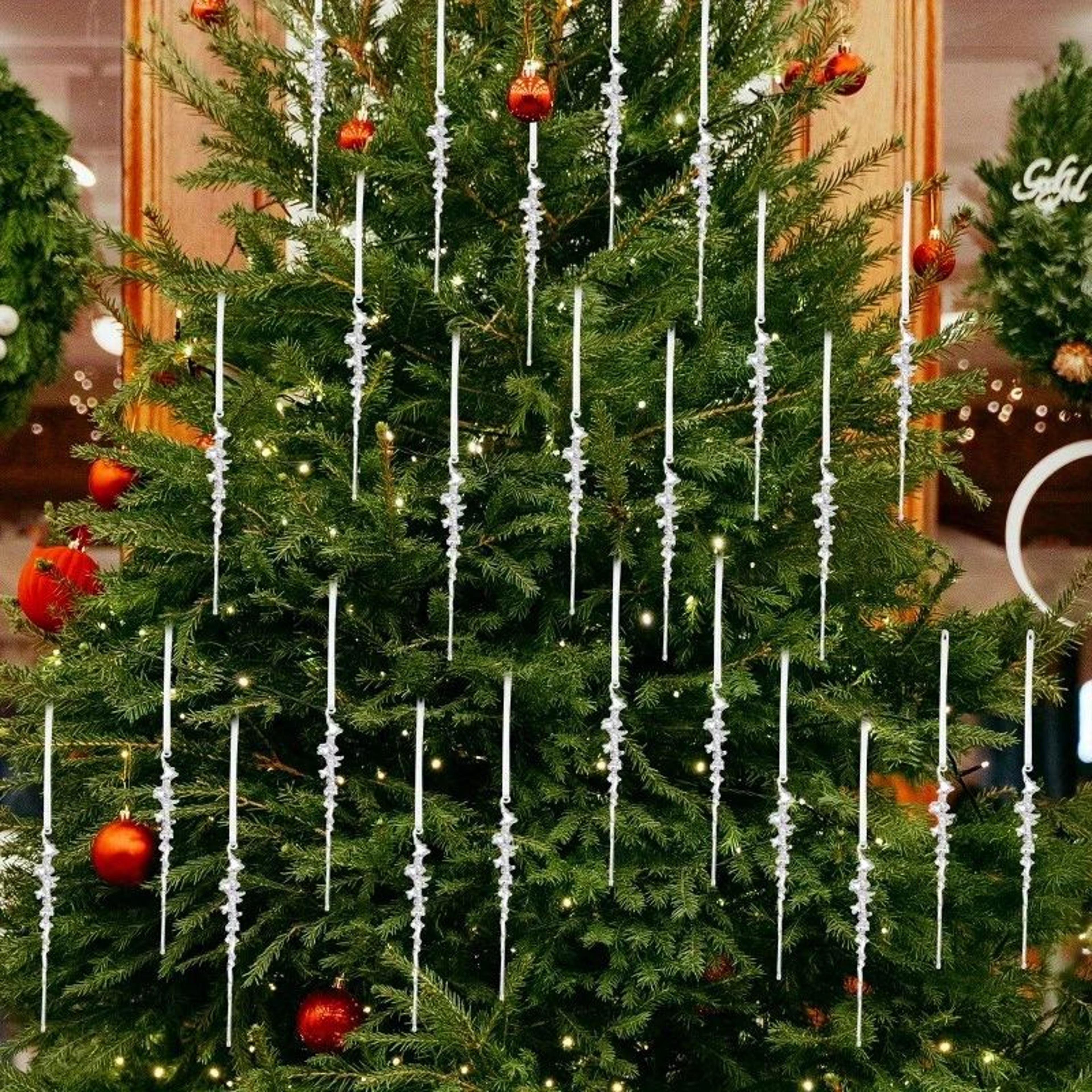 acrylic icicle christmas tree ornaments - frosted crystal hanging pendants 5/10pcs