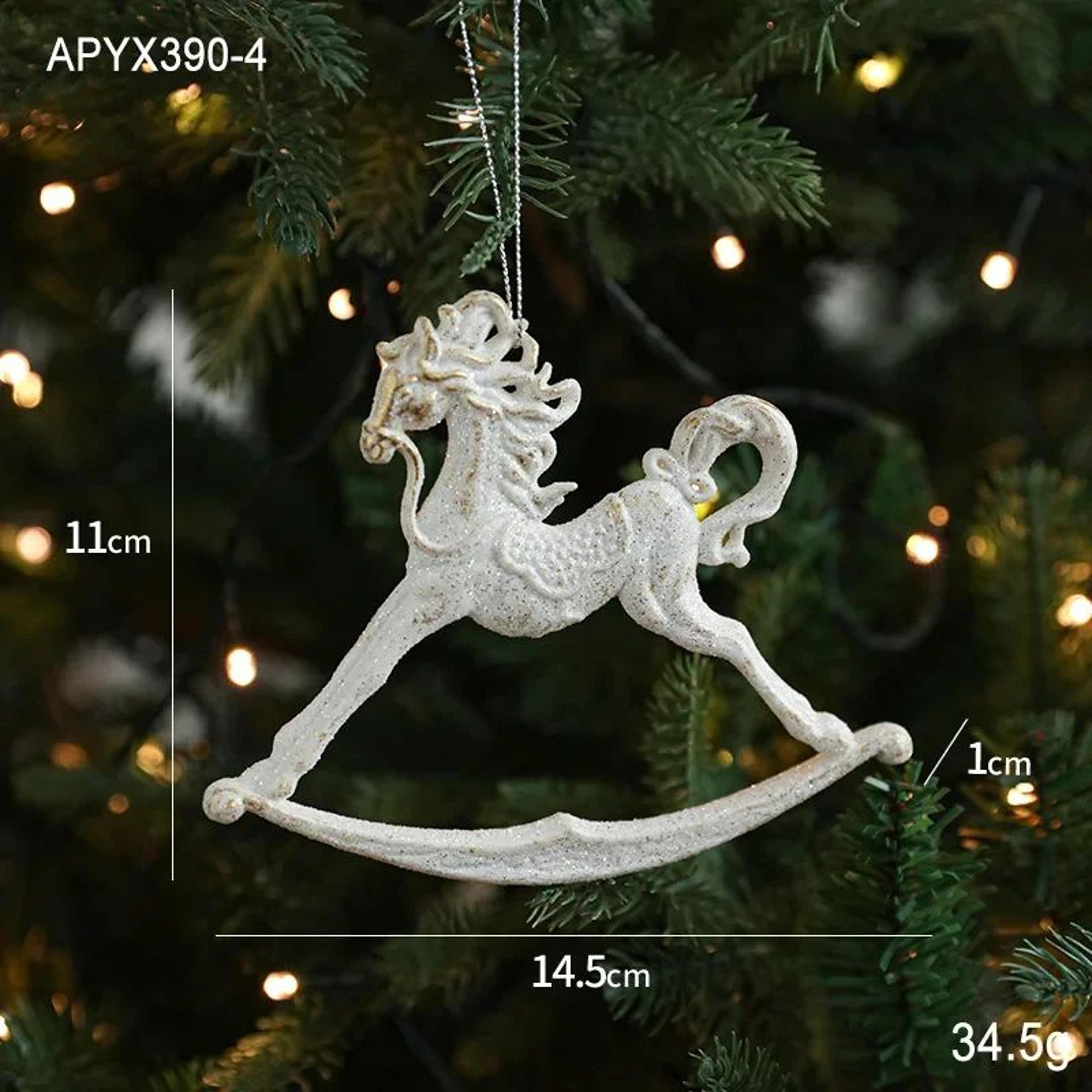 white christmas tree hanging ornaments - snowflake angel deer holiday pendants