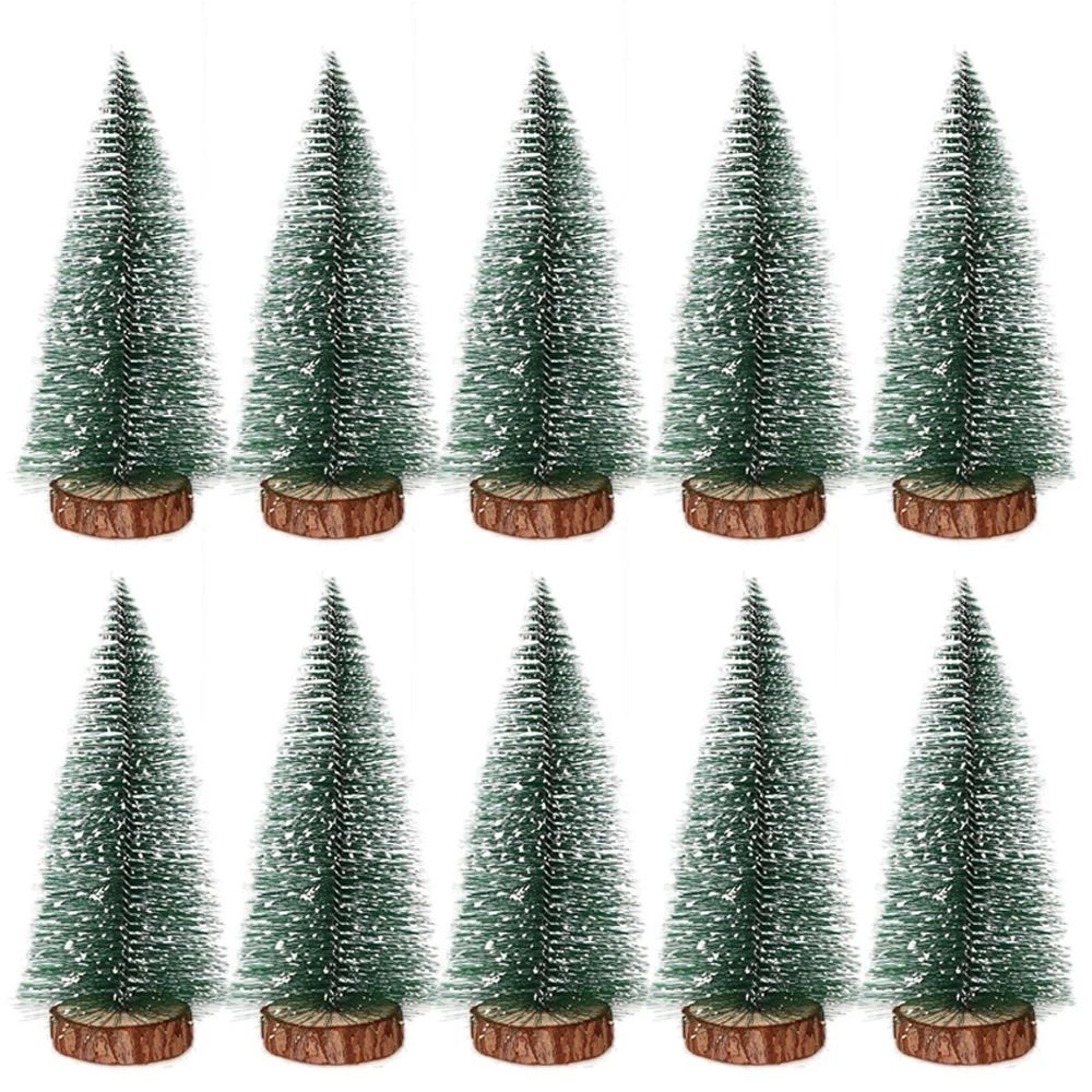 10pcs snow-covered mini christmas trees for diy holiday village decor