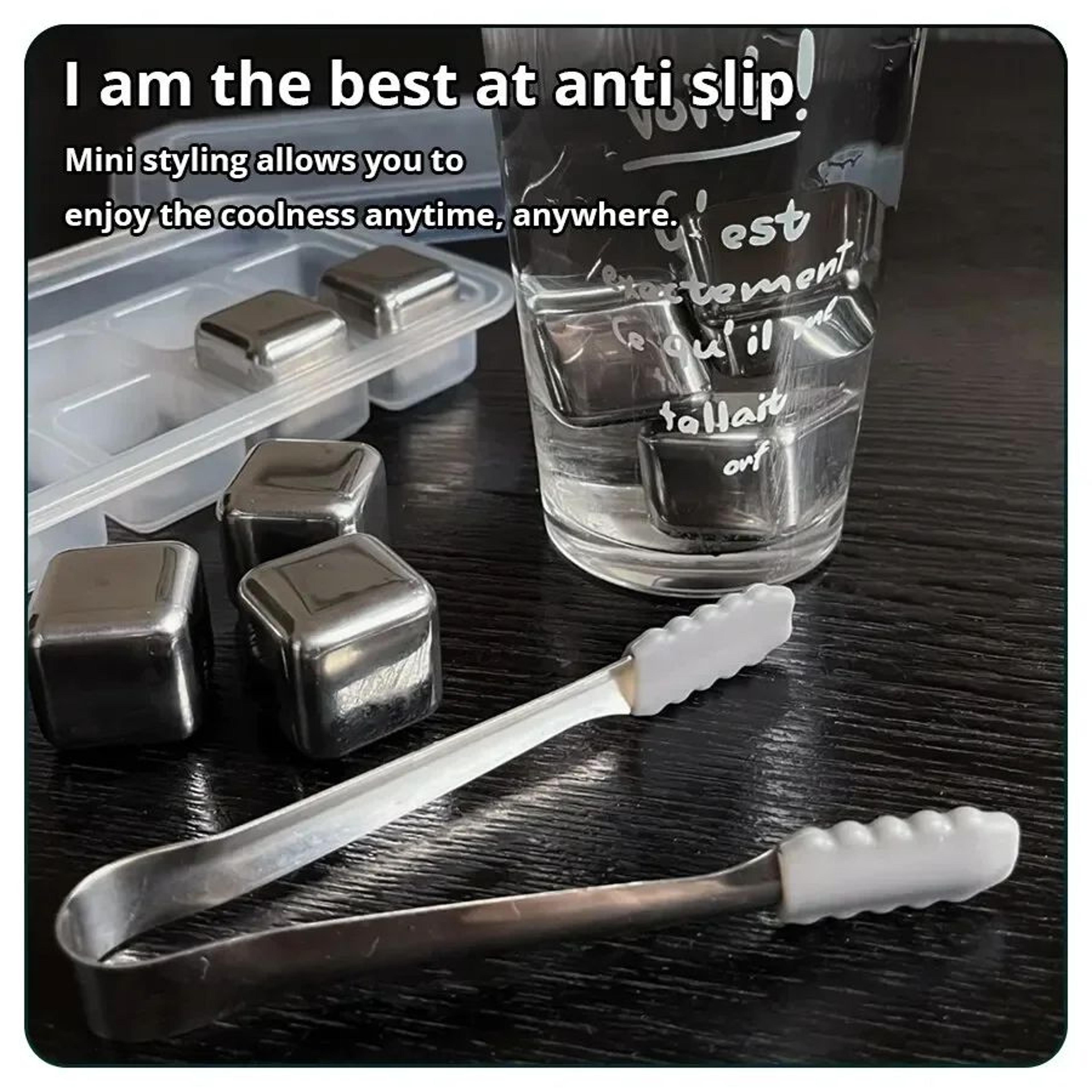 6-piece stainless steel whiskey stones set with tongs and freezer tray