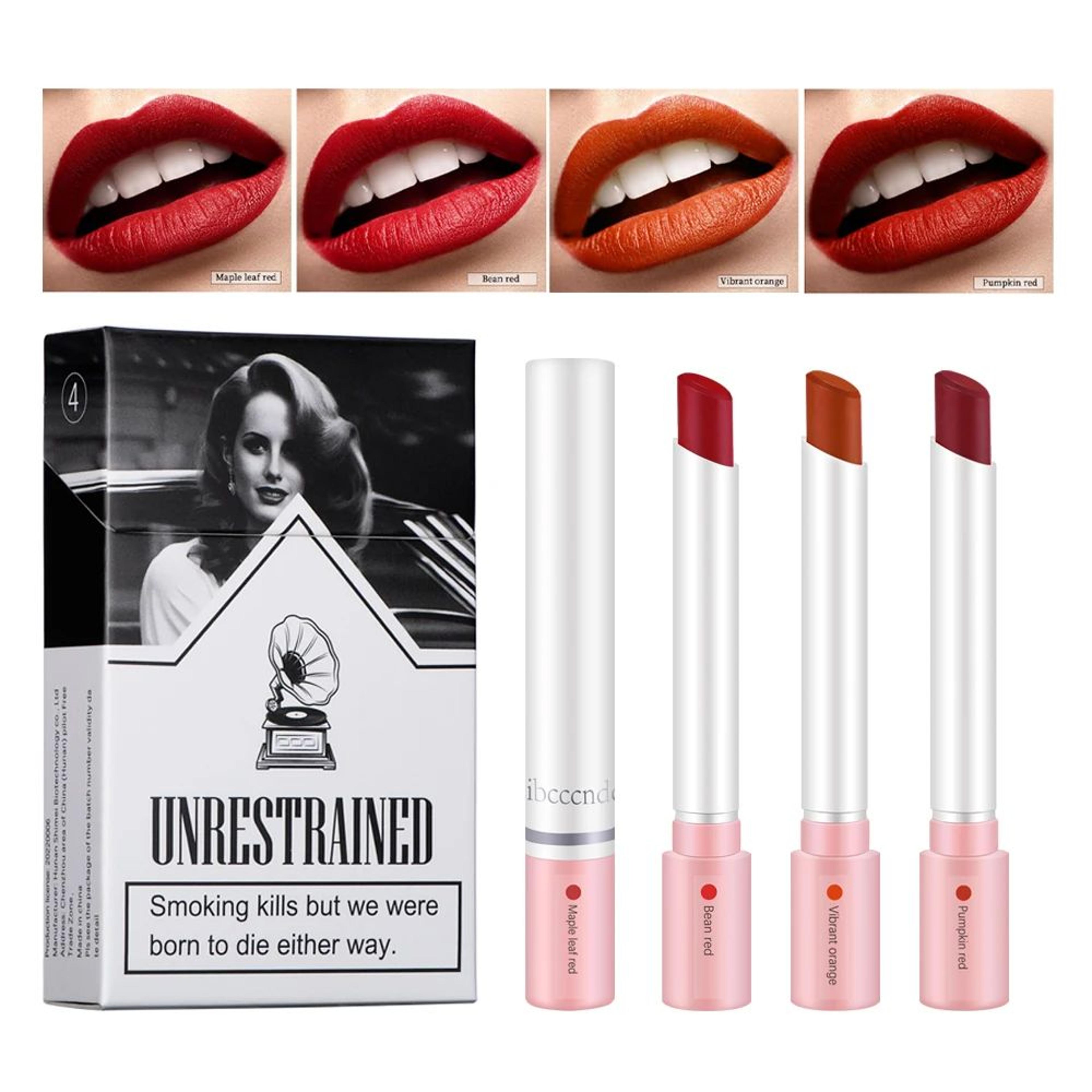4-piece long-lasting matte lipstick set - waterproof red lip color kit