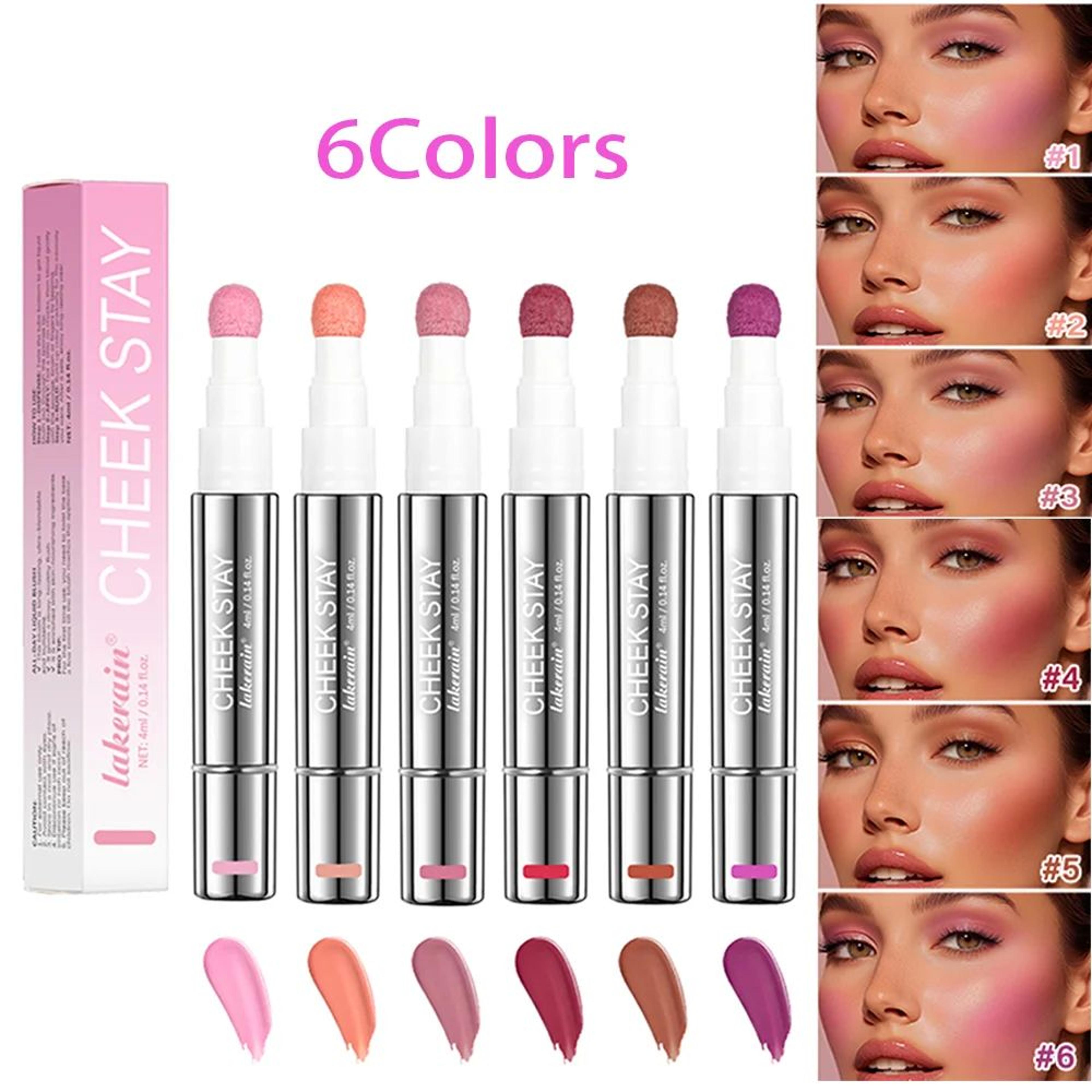6 color long lasting liquid blush with sponge applicator