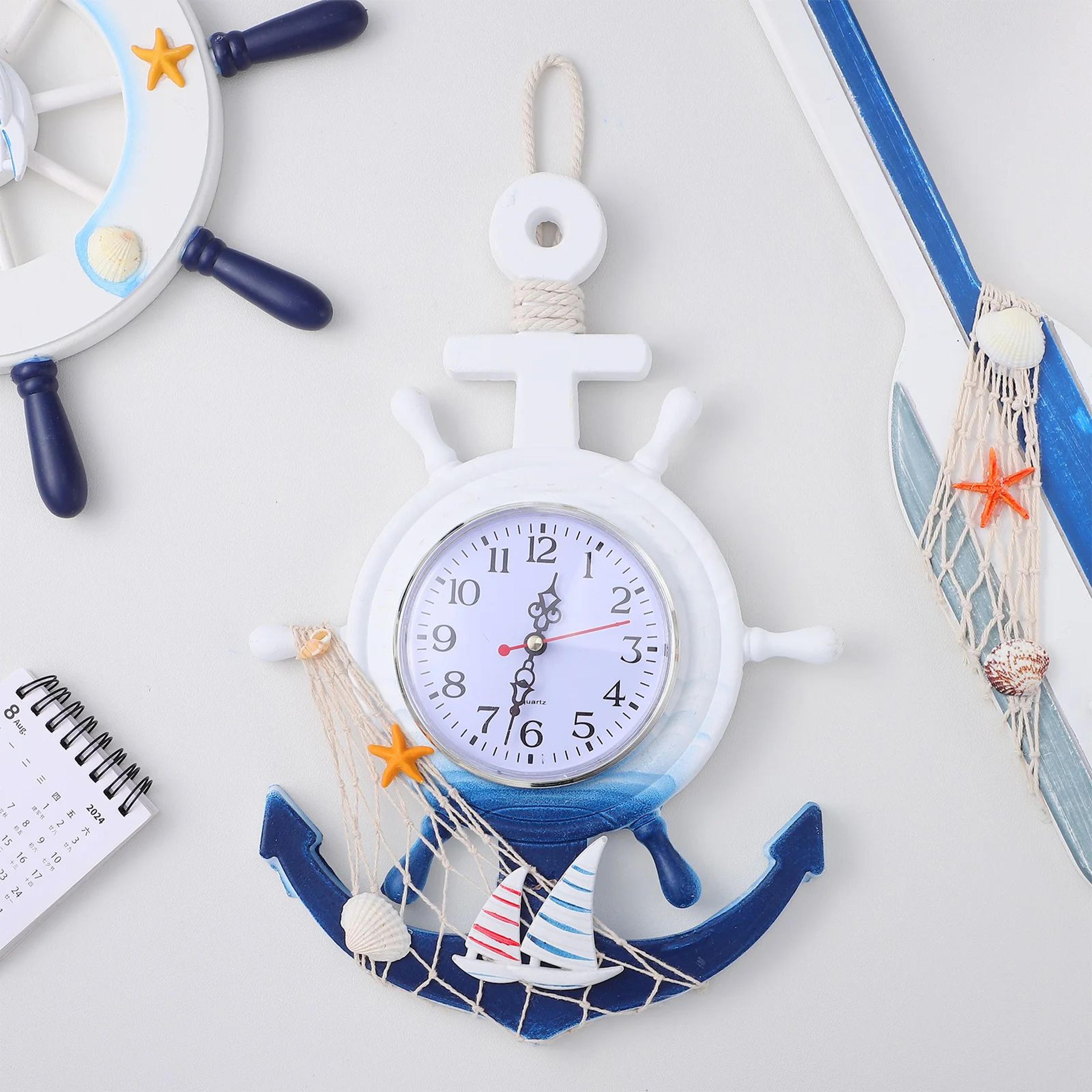 vintage nautical wooden rudder anchor wall clock for coastal home decor