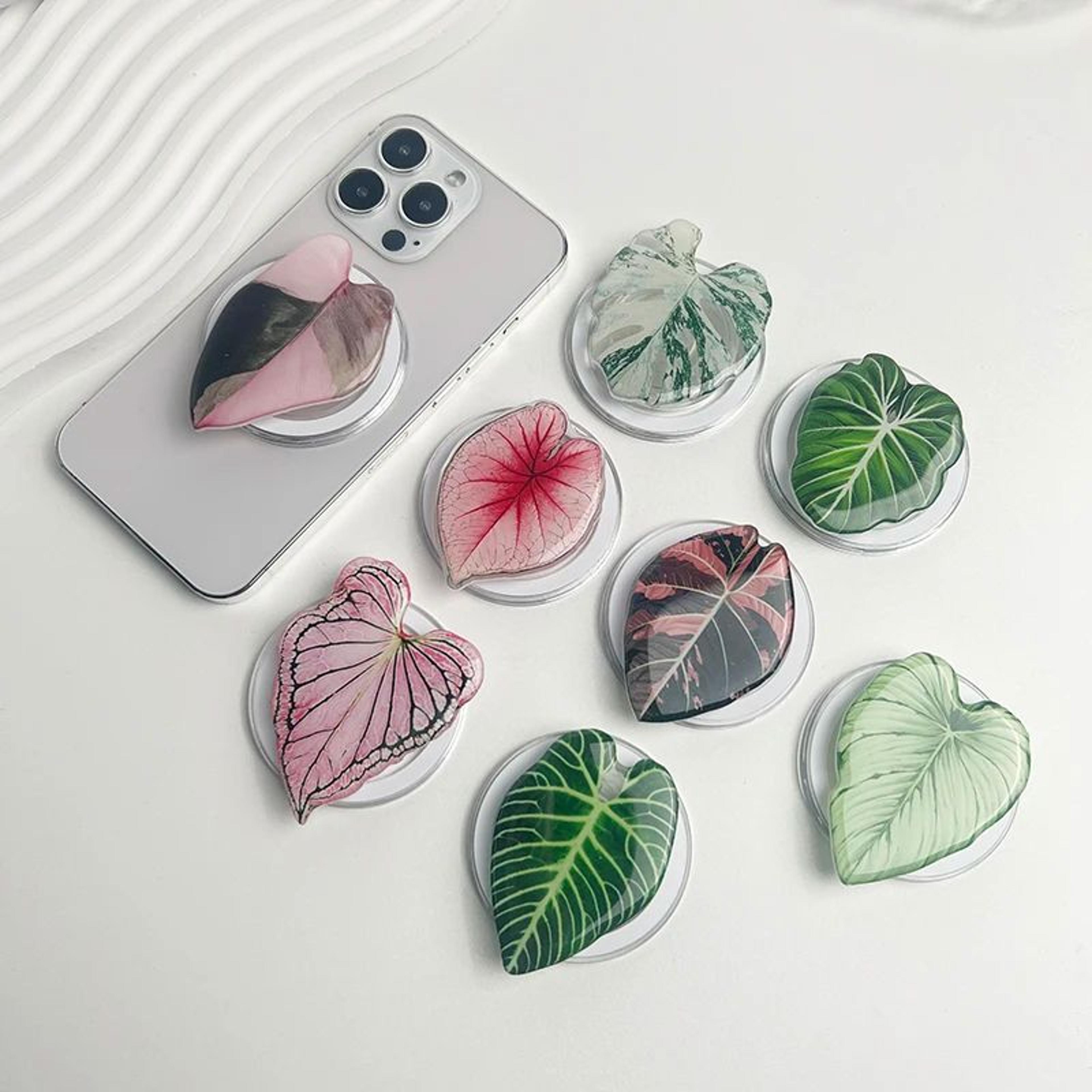 tropical leaf magnetic phone grip holder for magsafe with expandable stand
