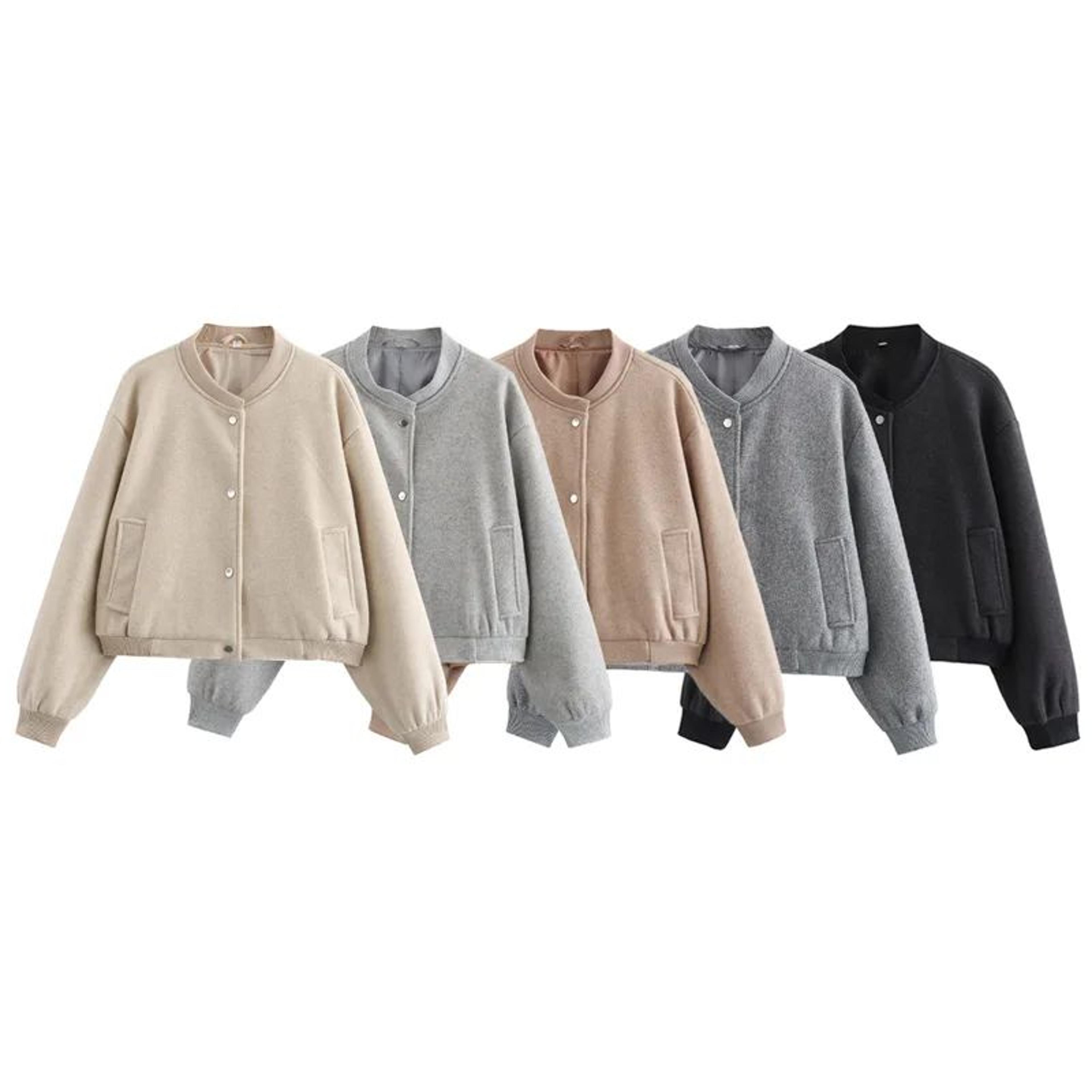 women's cropped tweed bomber jacket - chic long sleeve casual outerwear