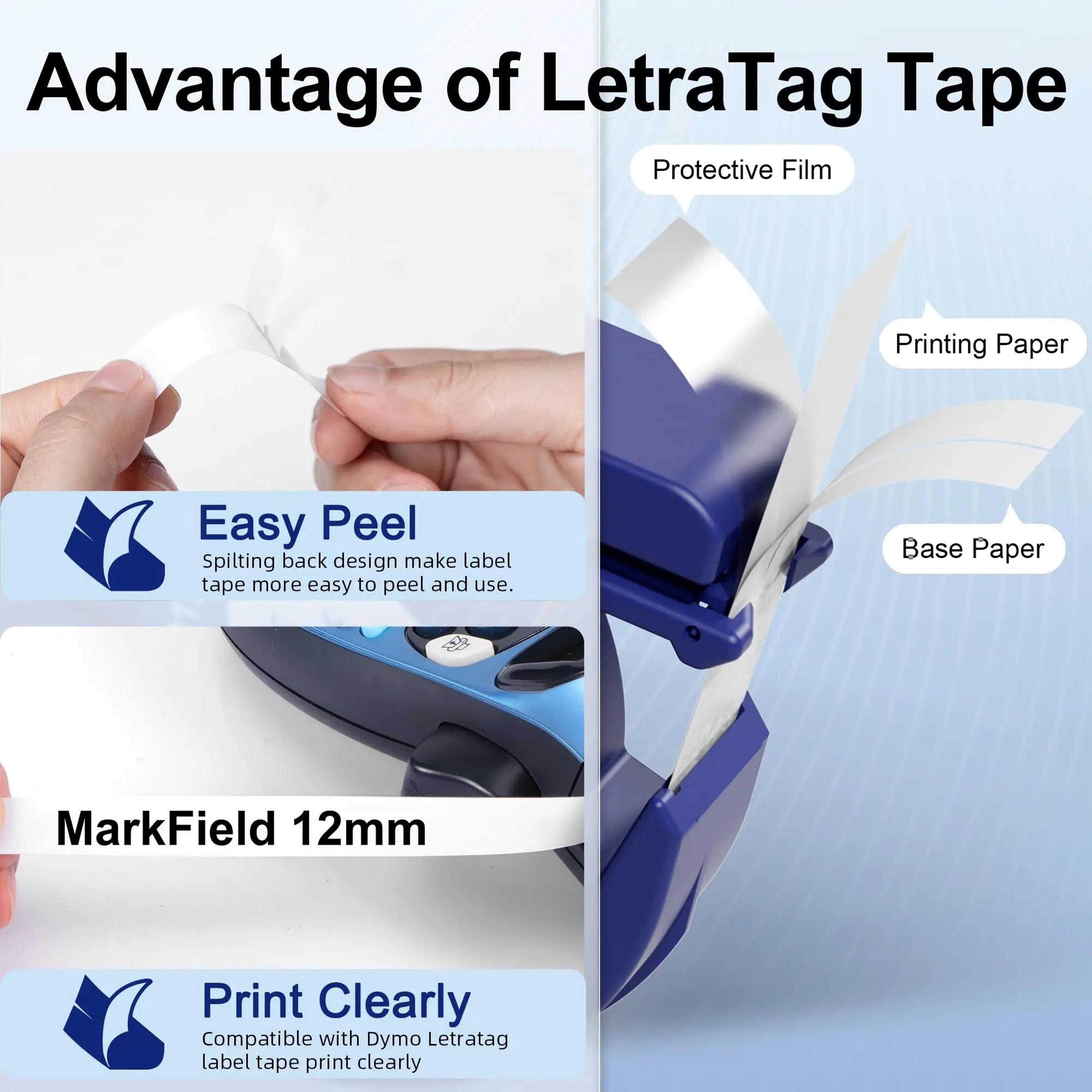 Compatible DYMO LetraTag 12mm Plastic Label Tape Refills For LT100H 200B QX50 5