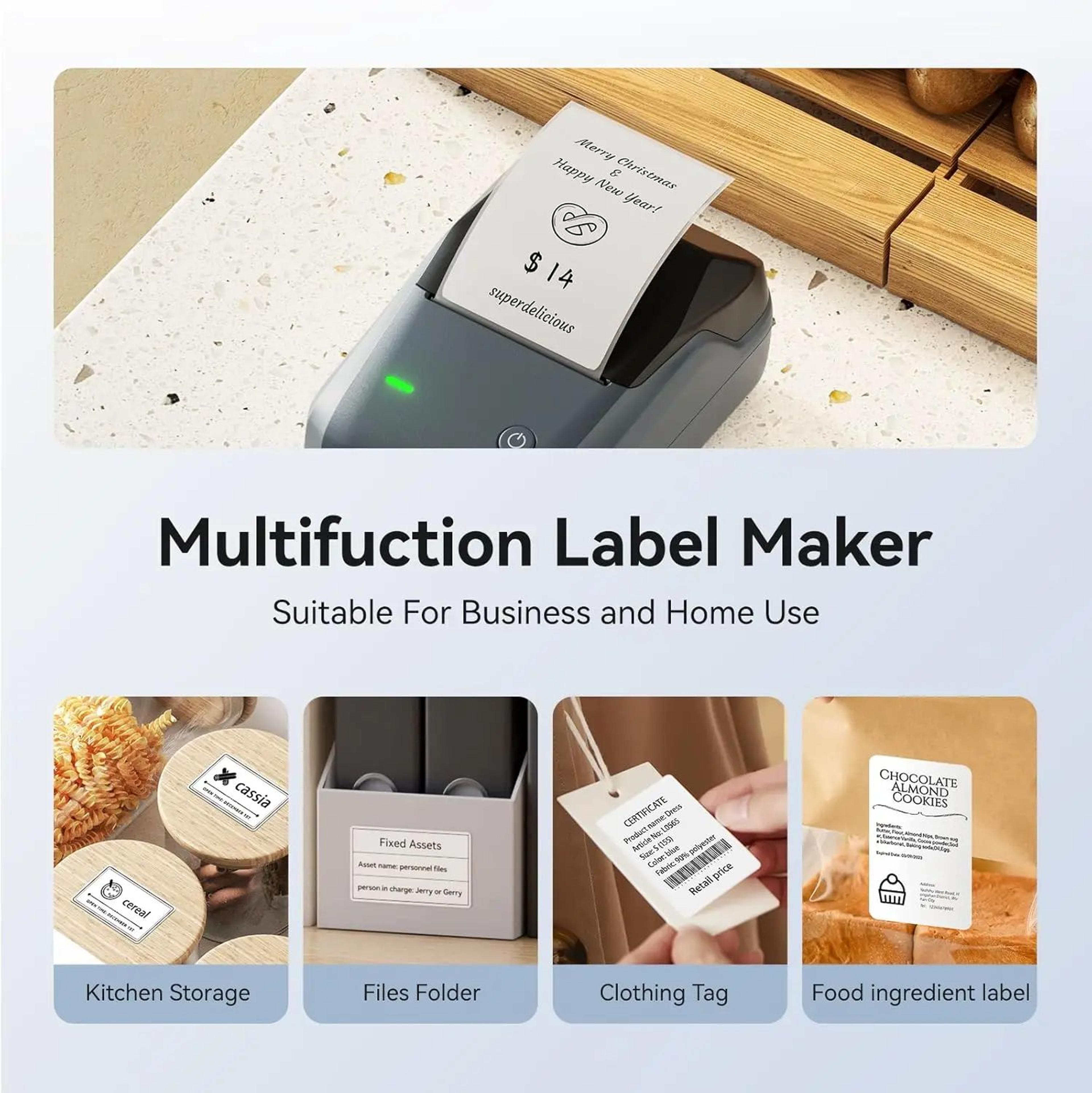 portable bluetooth thermal label printer with 10 rolls of white label paper