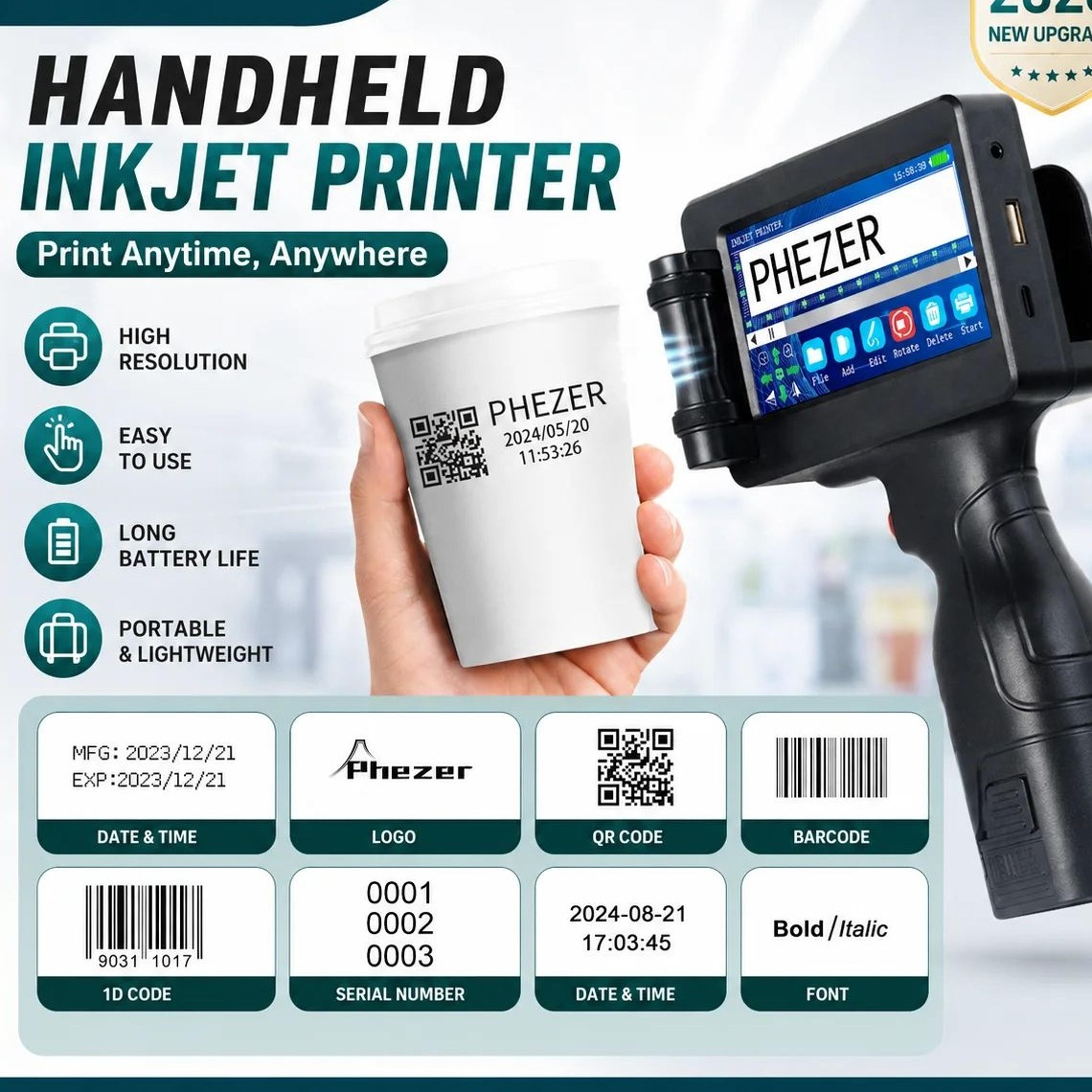 p17 handheld inkjet printer 12.7mm portable qr code and batch date printing machine