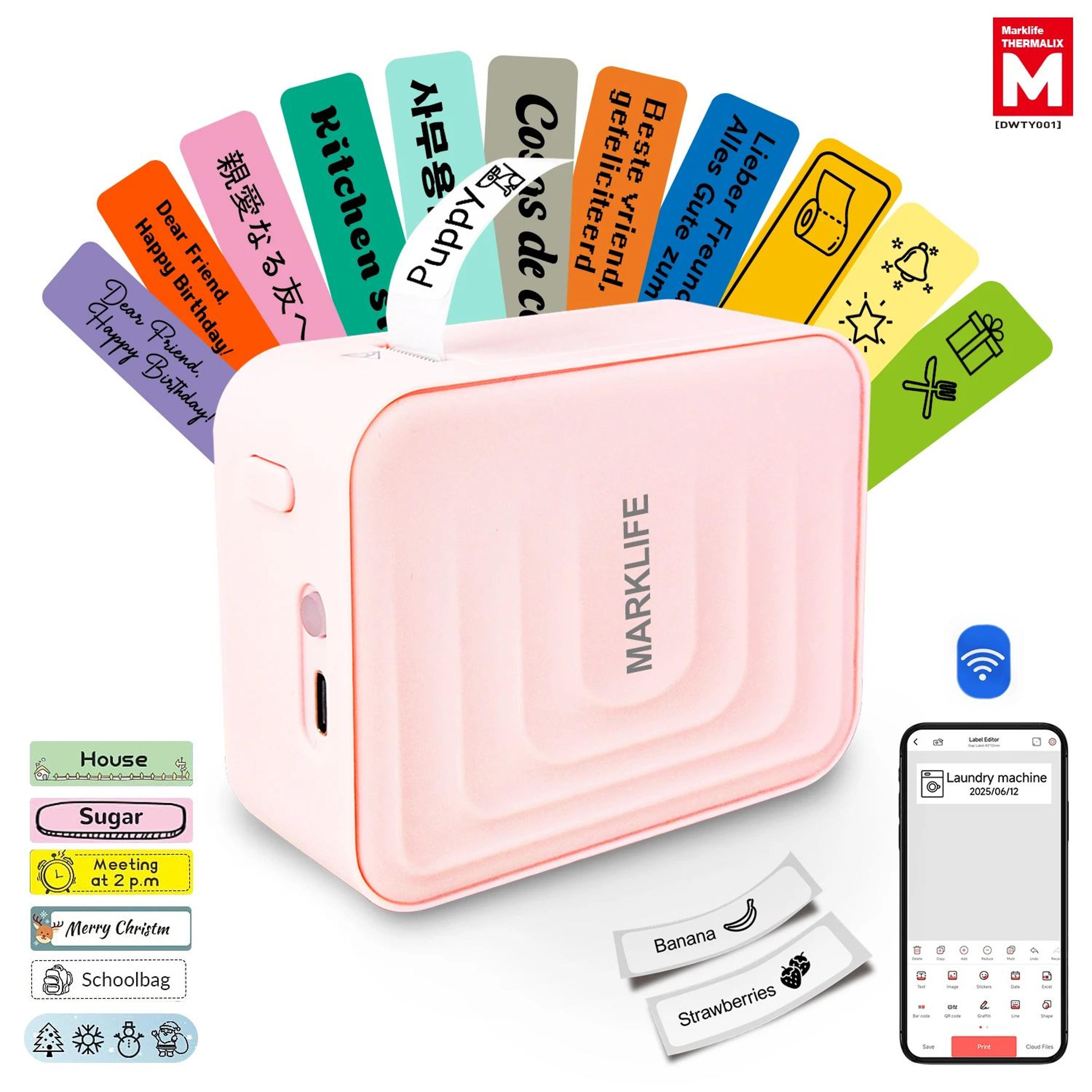 mini bluetooth thermal label printer - portable wireless sticker maker for home, school and office