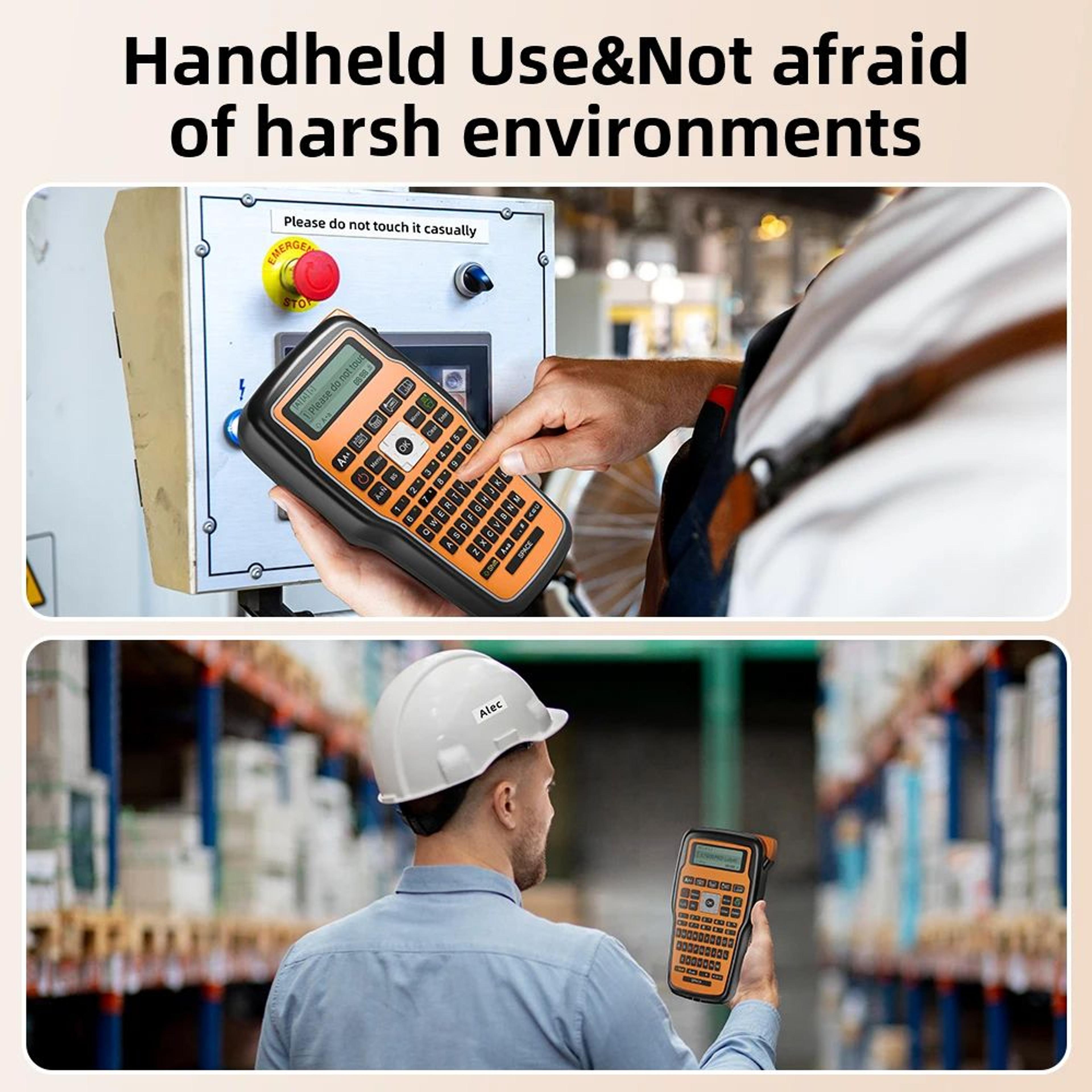 handheld label printer with heat shrink tube and tze tape compatibility