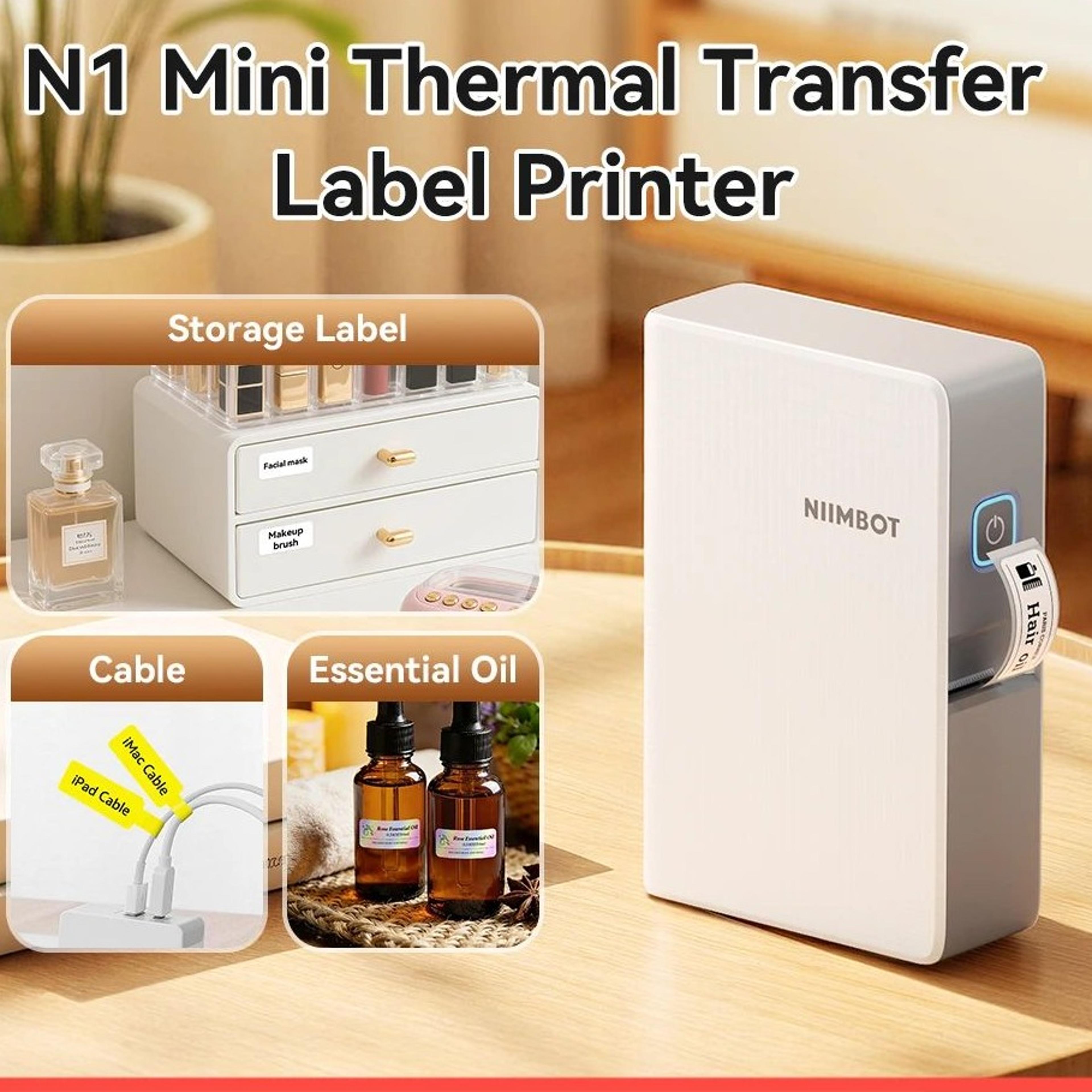 n1/b18 mini portable thermal transfer label printer with long-lasting ribbon and pet stickers