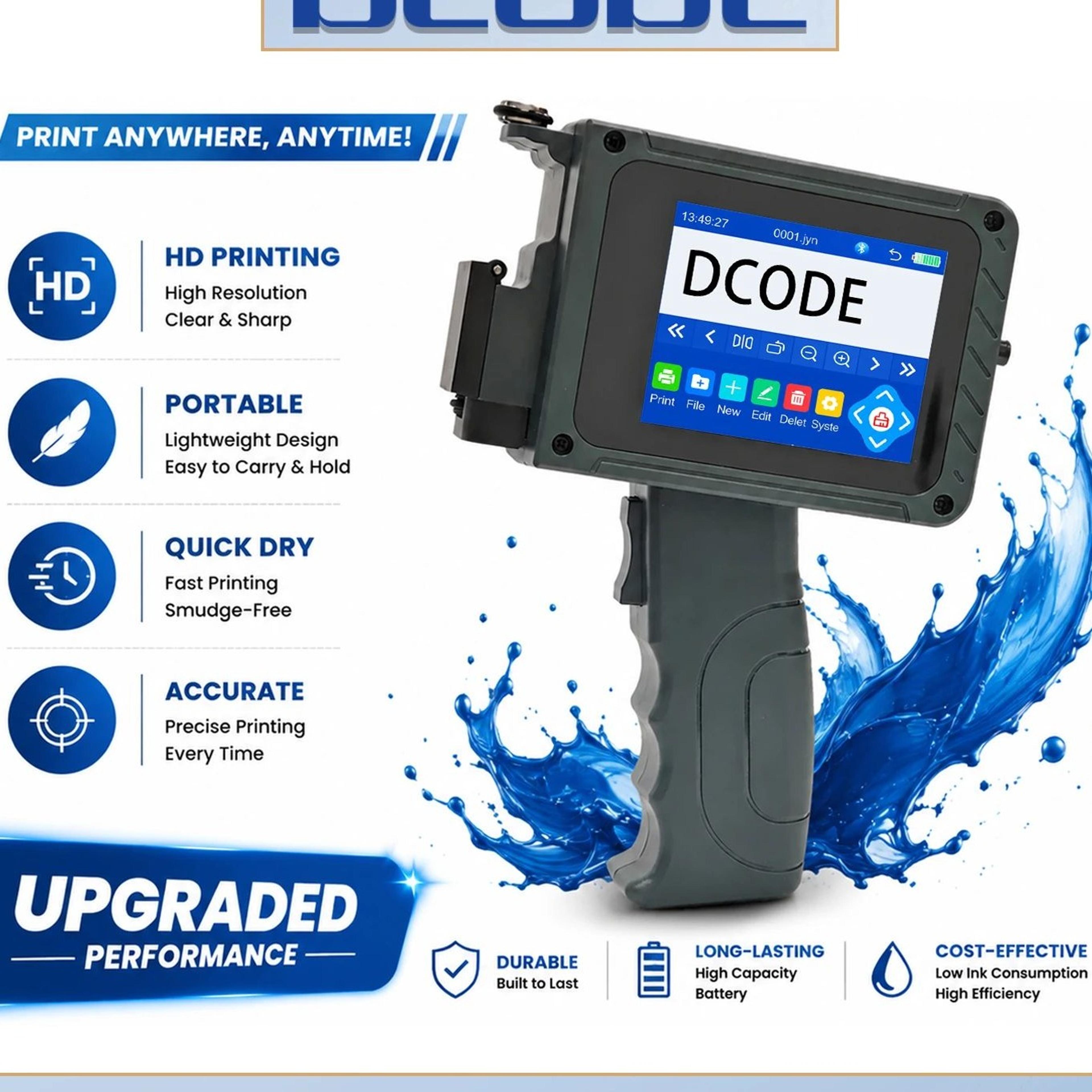 portable 12.7mm handheld inkjet printer for qr codes, barcodes, logos and date printing
