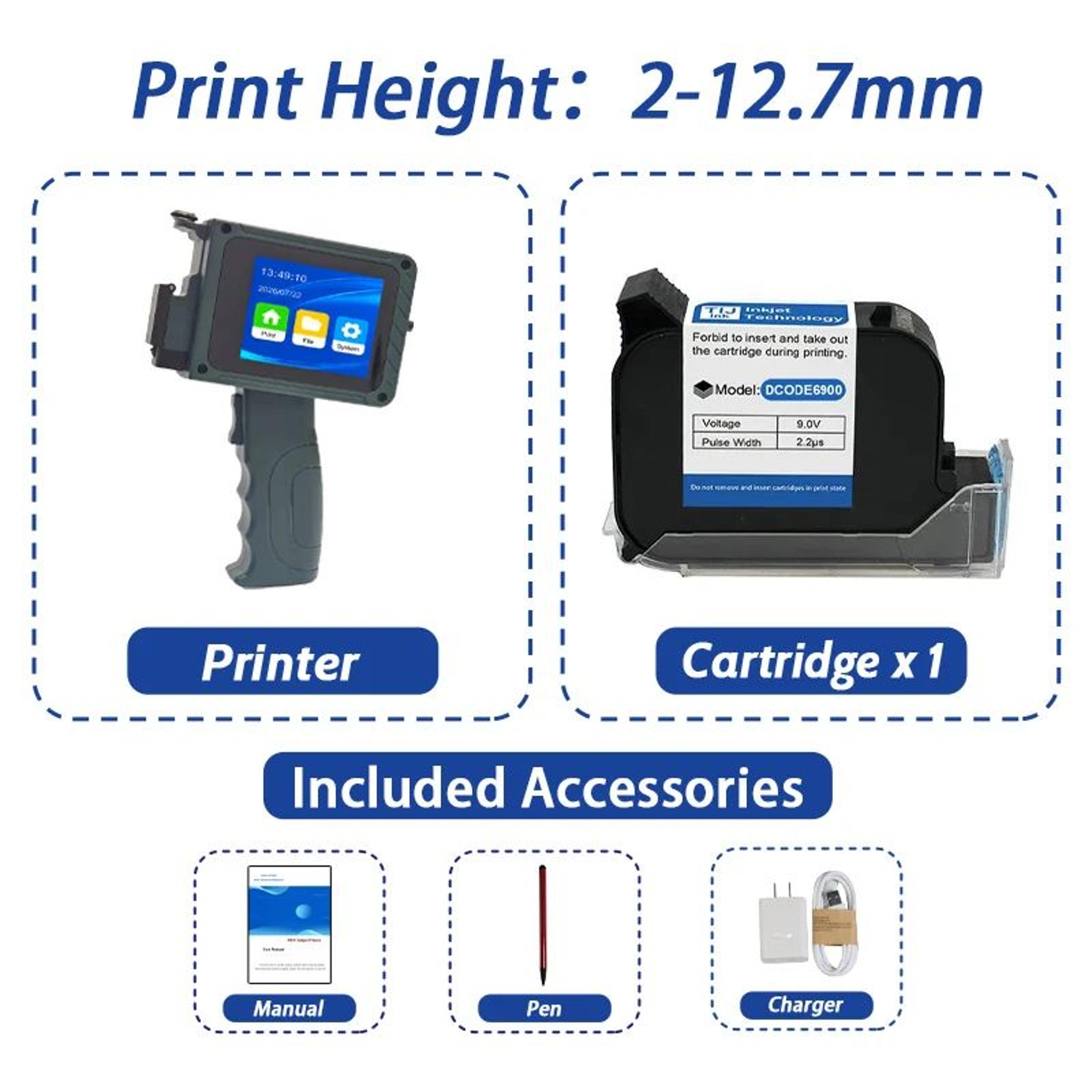 Portable 127mm Handheld Inkjet Printer For QR Codes Barcodes Logos And Date Printing 7