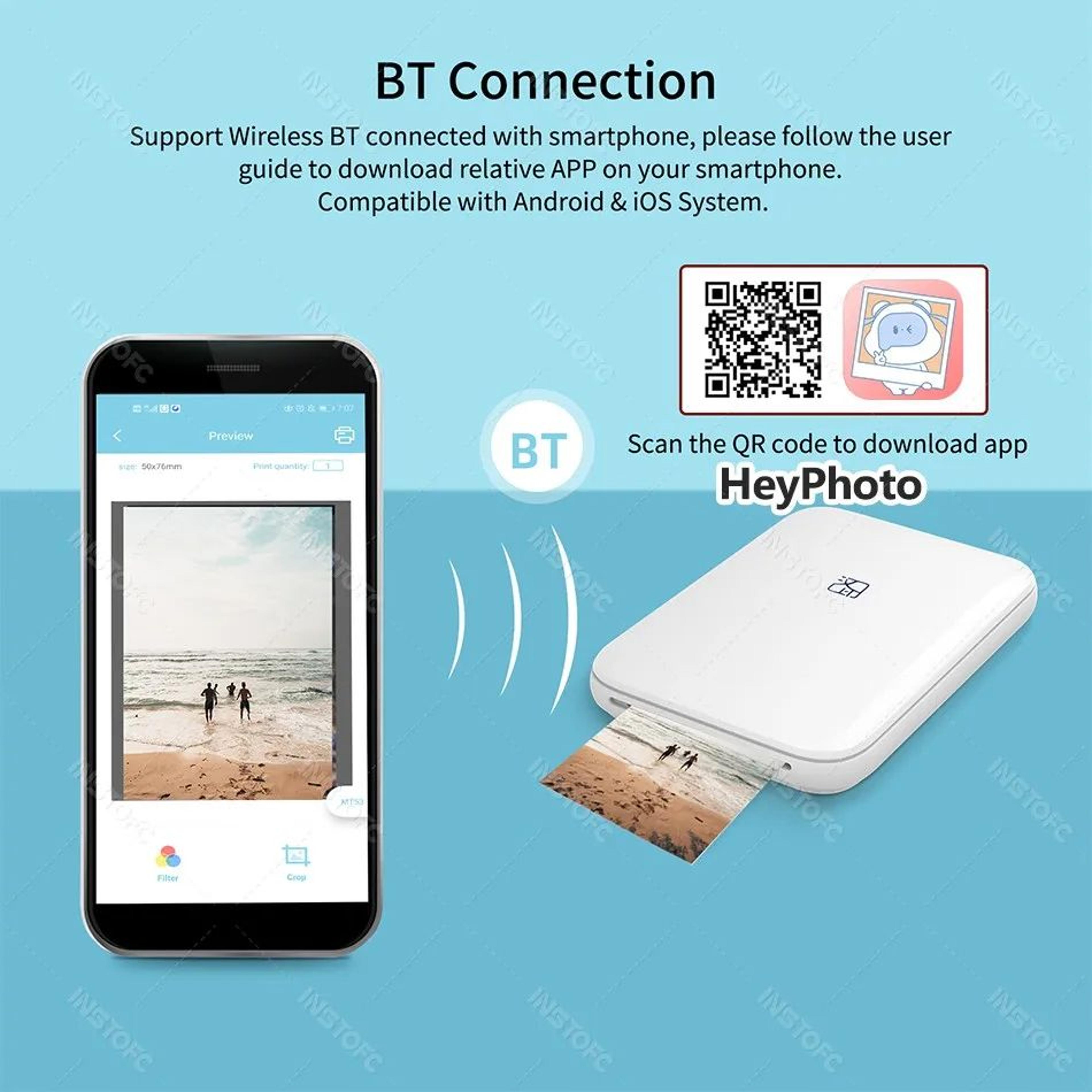 Portable 2x3 Inch Color Photo Printer With Bluetooth And StickyBacked Photo Paper 5