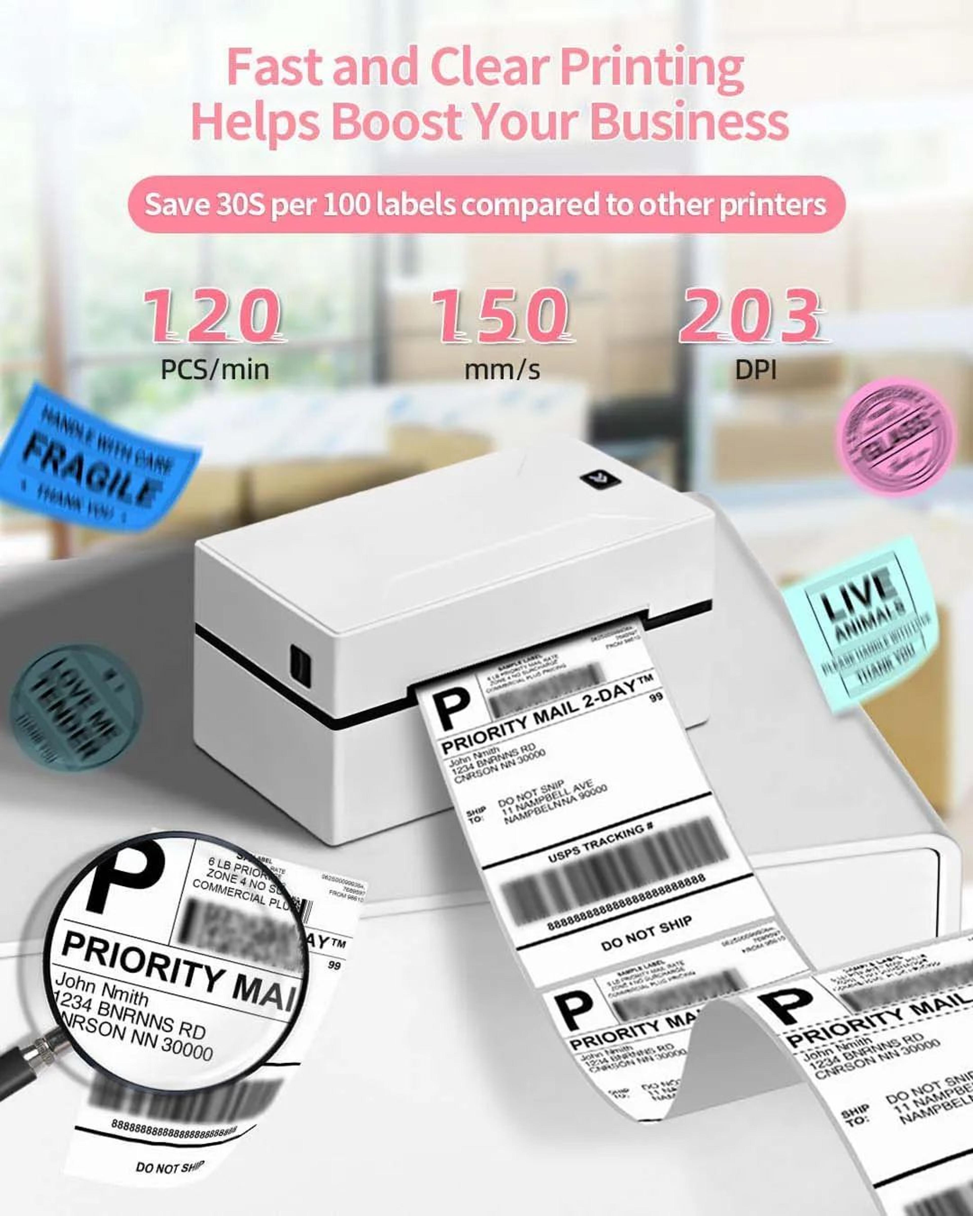 D100 Portable Bluetooth 4x6 Inch Wireless Thermal Shipping Label Printer 4