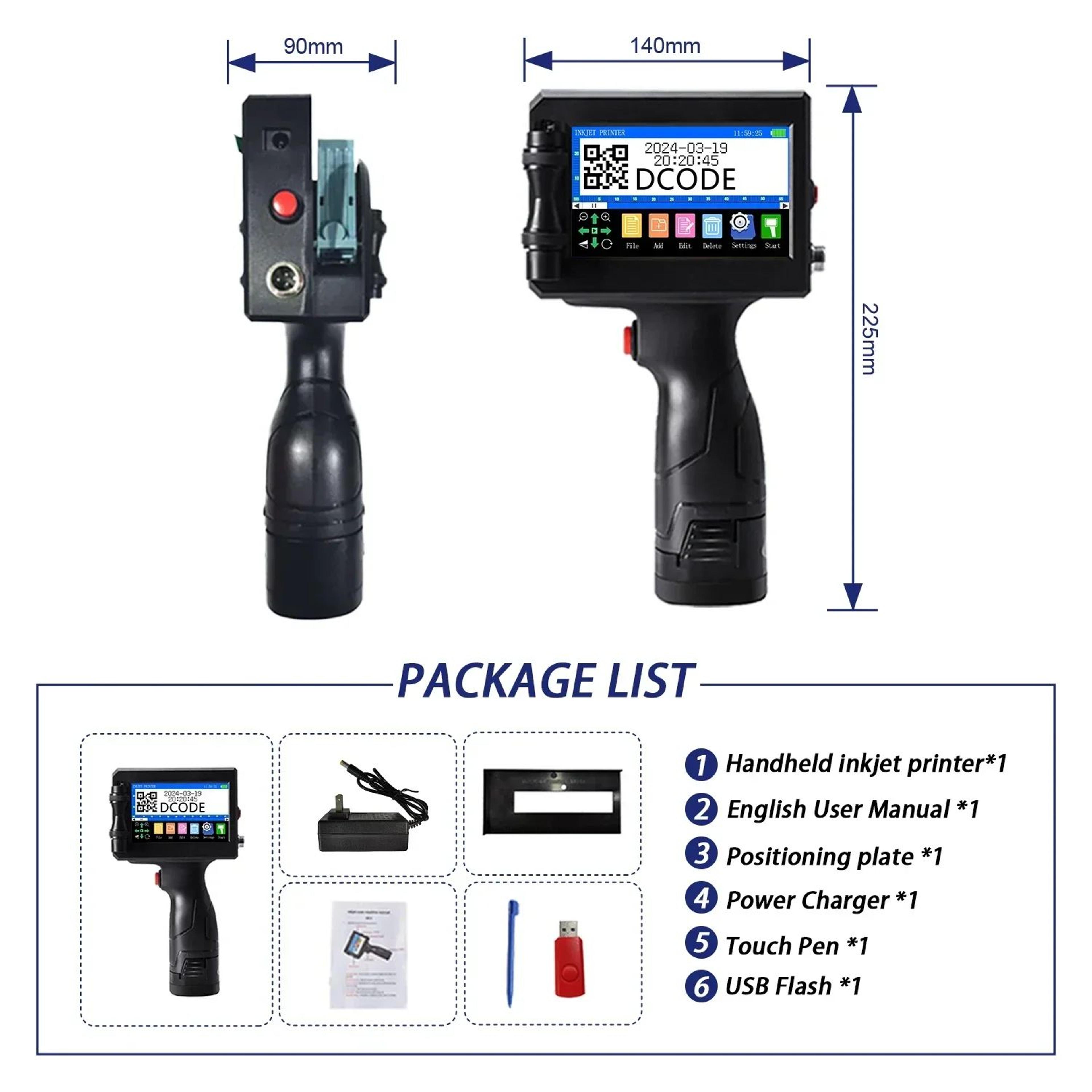 1750 Plus Portable Handheld Inkjet Printer 127254mm Date Coding And Barcode Printing Machine 2