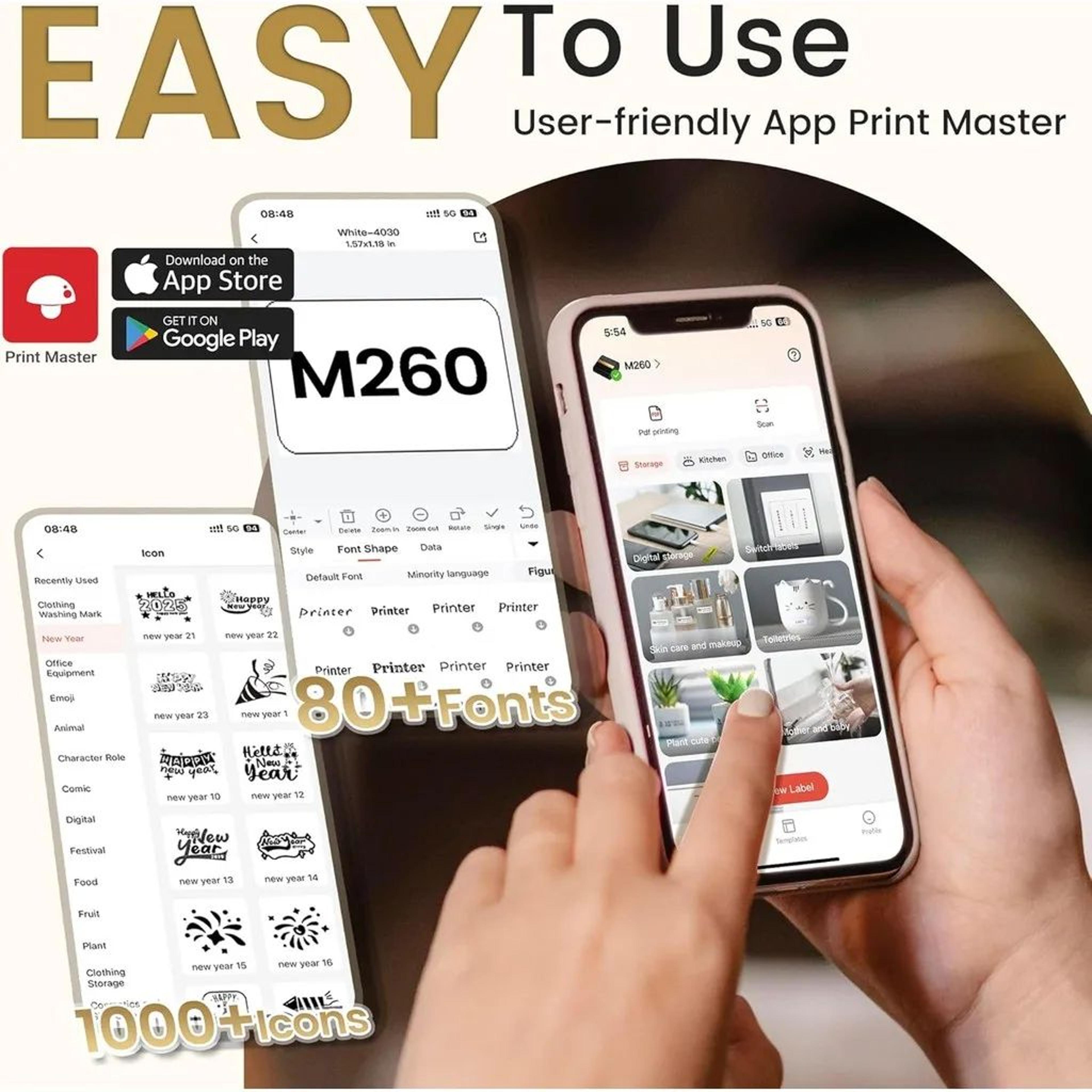 M260 Portable Bluetooth Thermal Label Printer 2080mm Inkless Sticker Maker For Home And Business 5