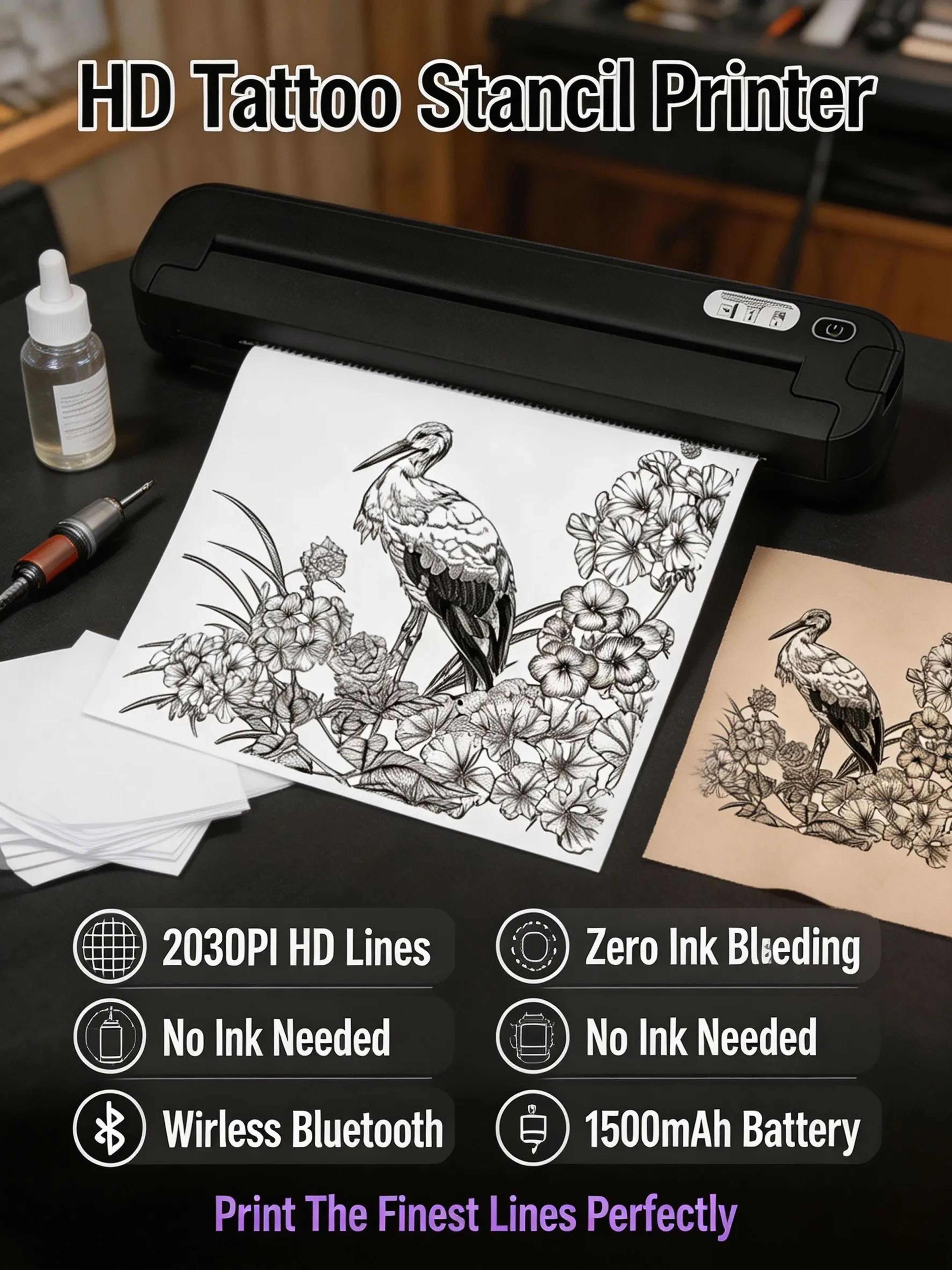 Wireless Bluetooth Tattoo Stencil Printer With 15 Transfer Papers 455g Portable Thermal Copier 3