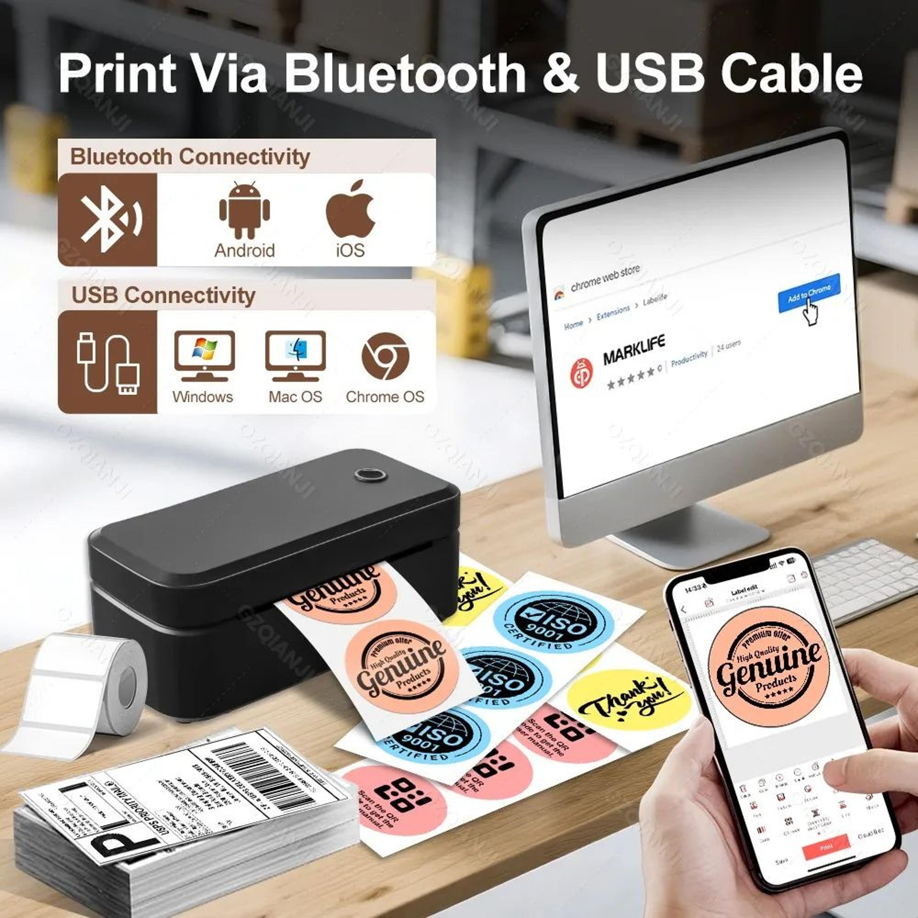 4 inch bluetooth thermal shipping label printer 110mm wireless inkless printer