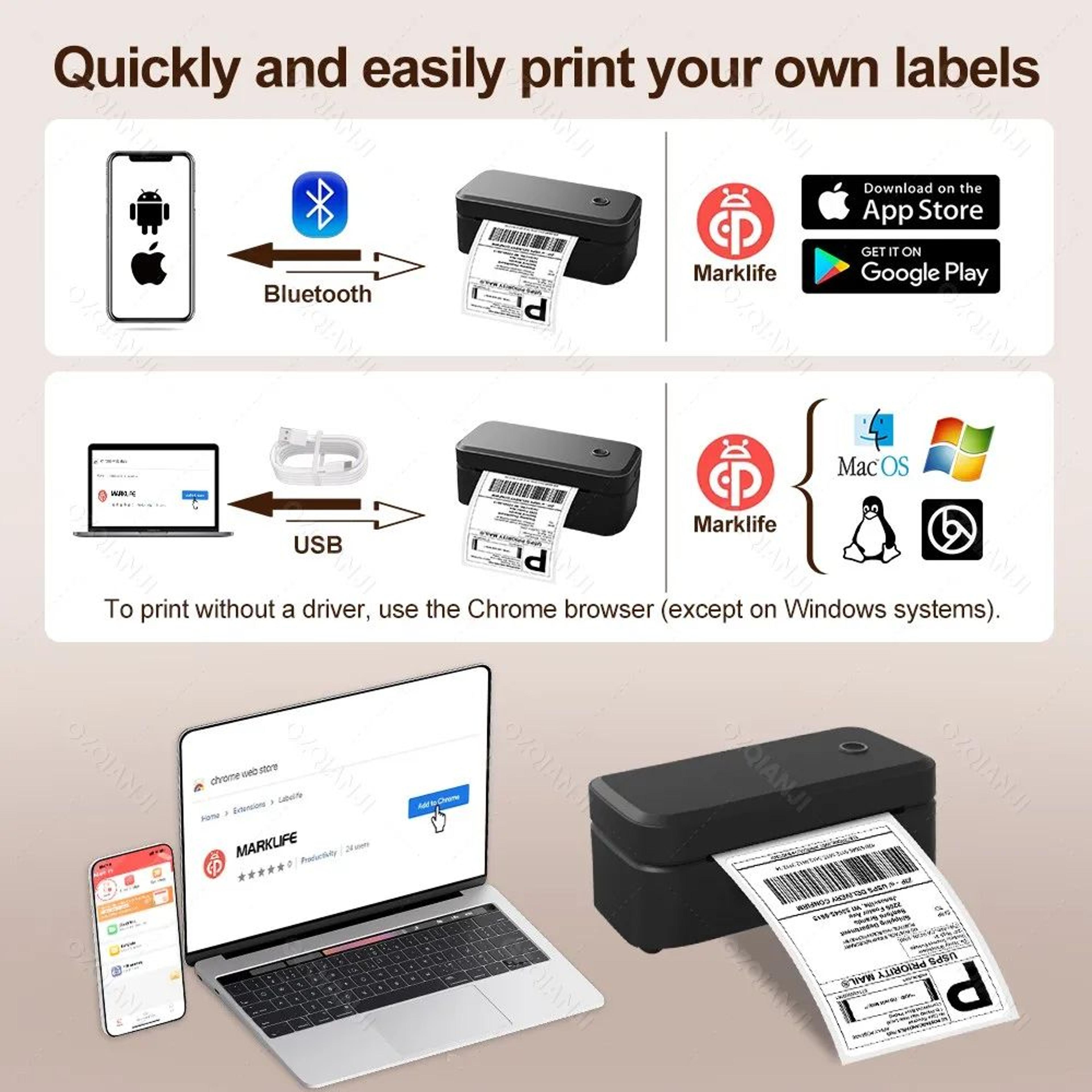 4 Inch Bluetooth Thermal Shipping Label Printer 110mm Wireless Inkless Printer 2