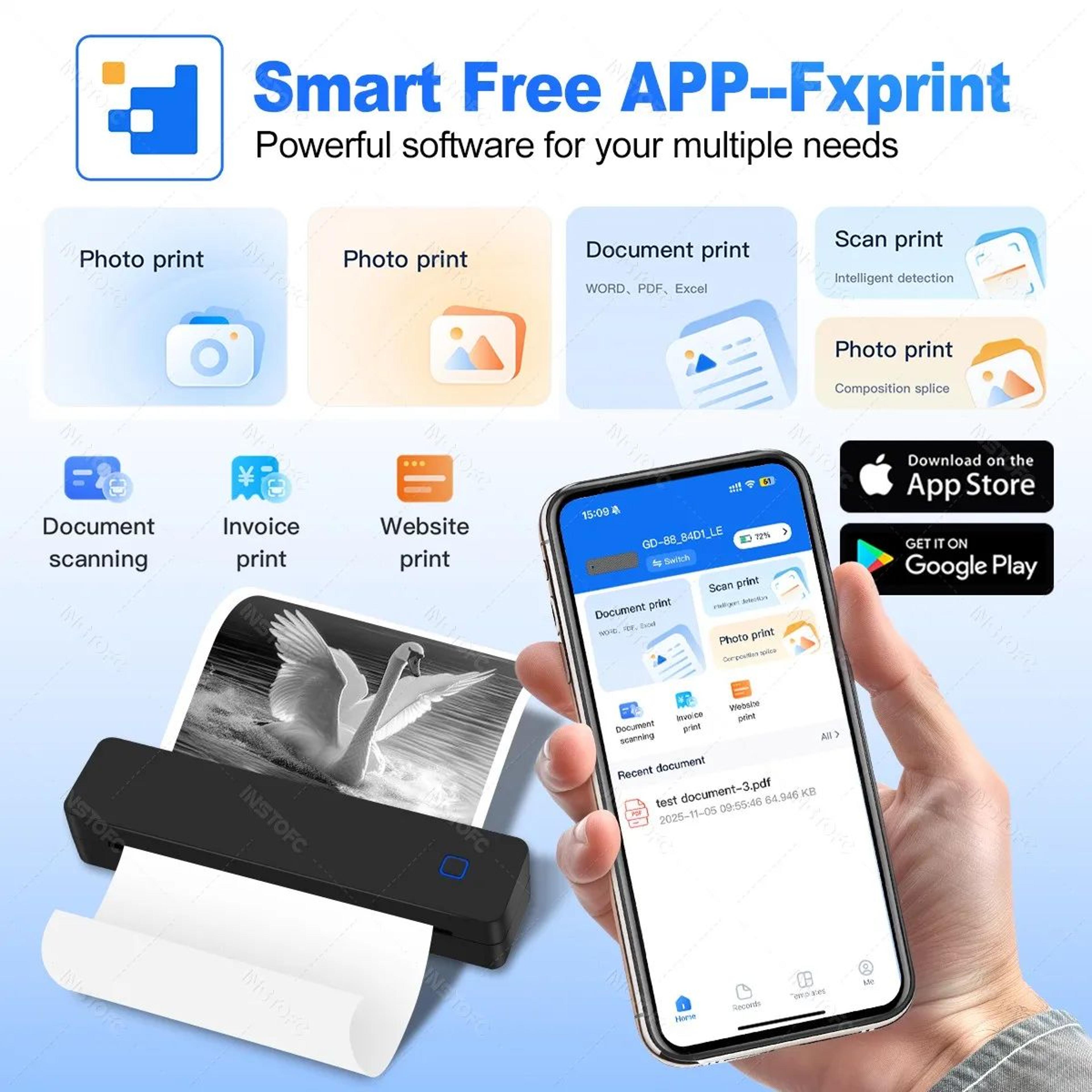Portable A4 Wireless Thermal Printer 1500mAh Inkless Bluetooth Mini Printer With USB TypeC 3