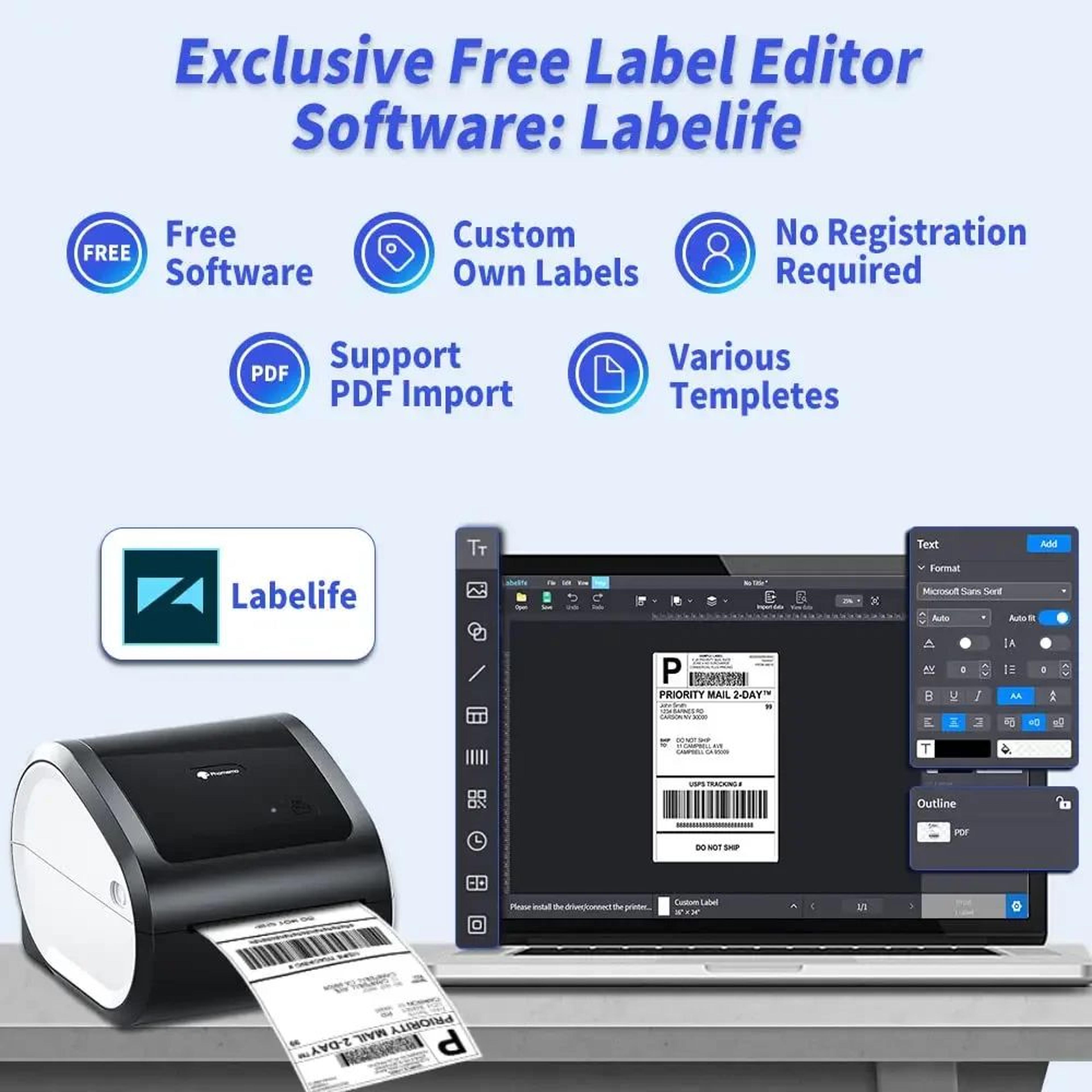 wireless bluetooth thermal shipping label printer 4 x 6 inch for small business