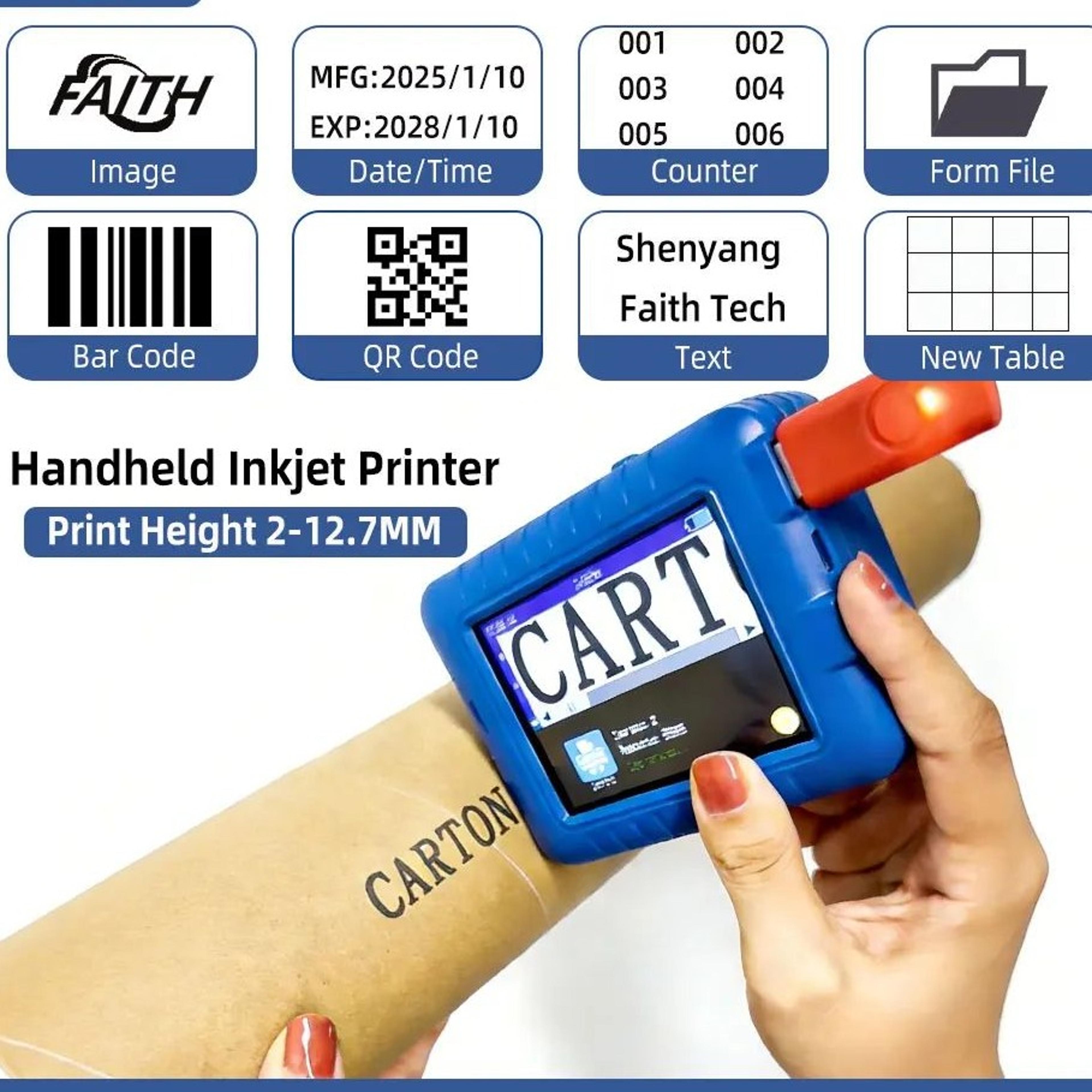 portable handheld inkjet printer for date coding, batch numbers, qr codes and logos