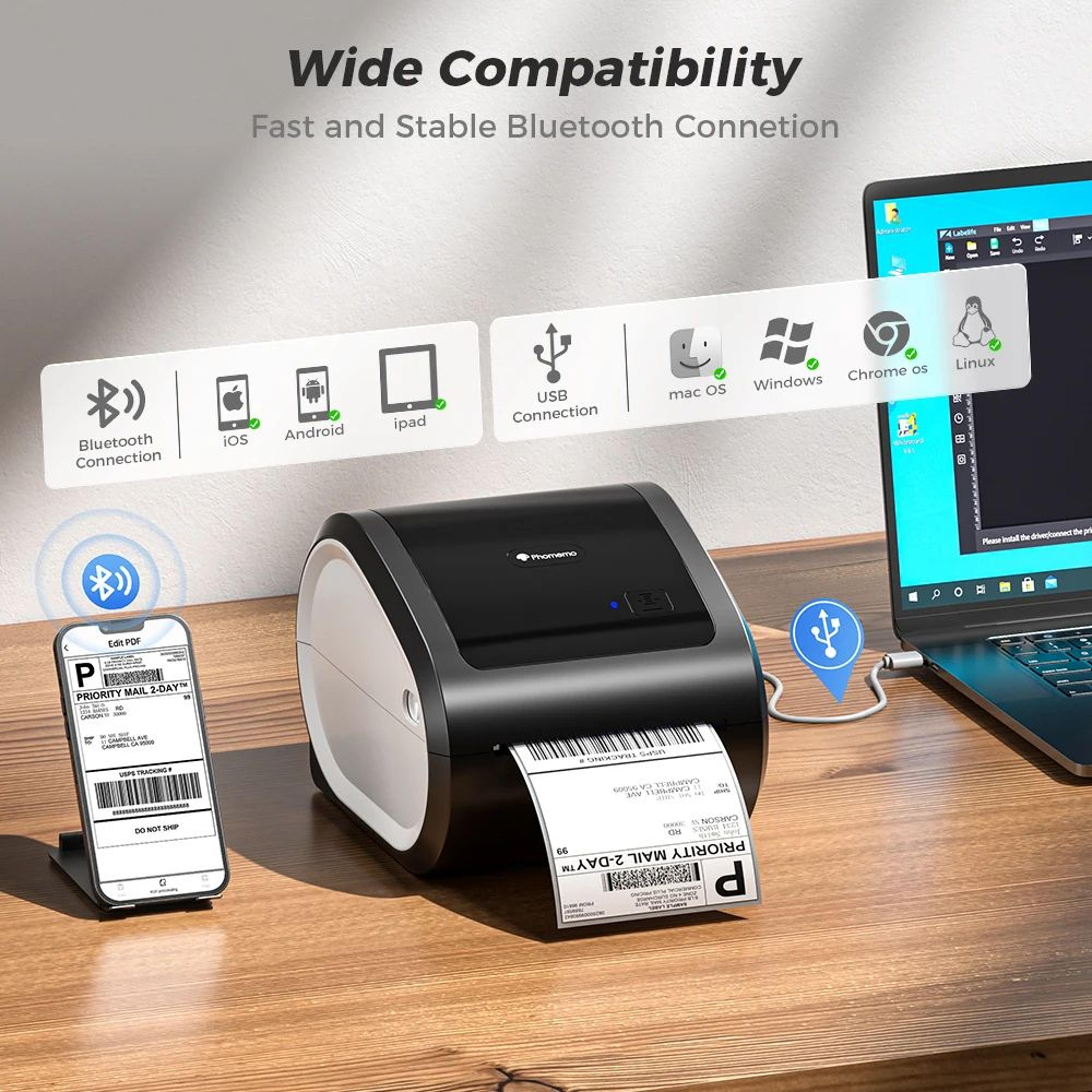 wireless bluetooth 4x6 inch thermal shipping label printer for small business