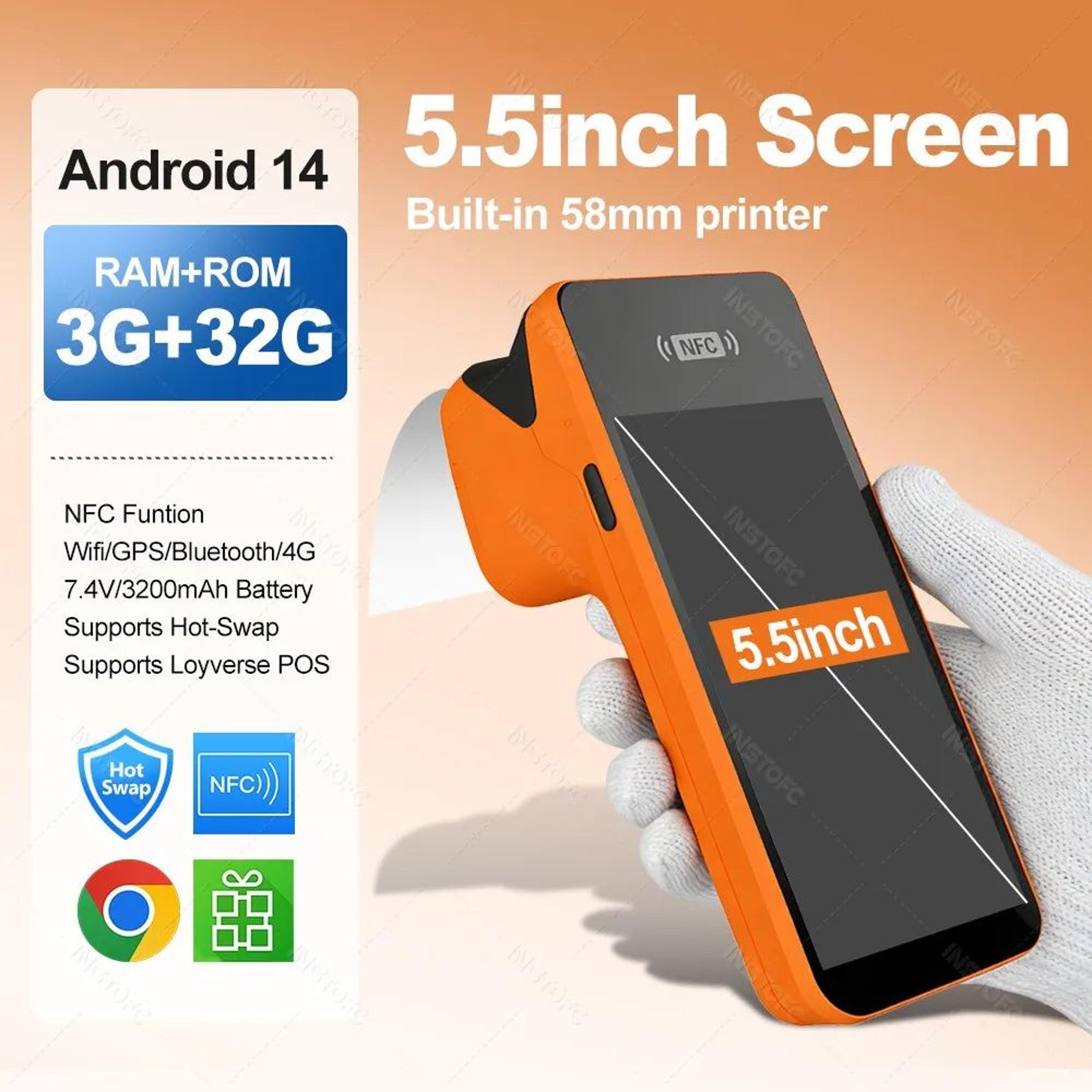 Android 14 POS Terminal With 5880mm Receipt Printer NFC WiFi And Bluetooth 6