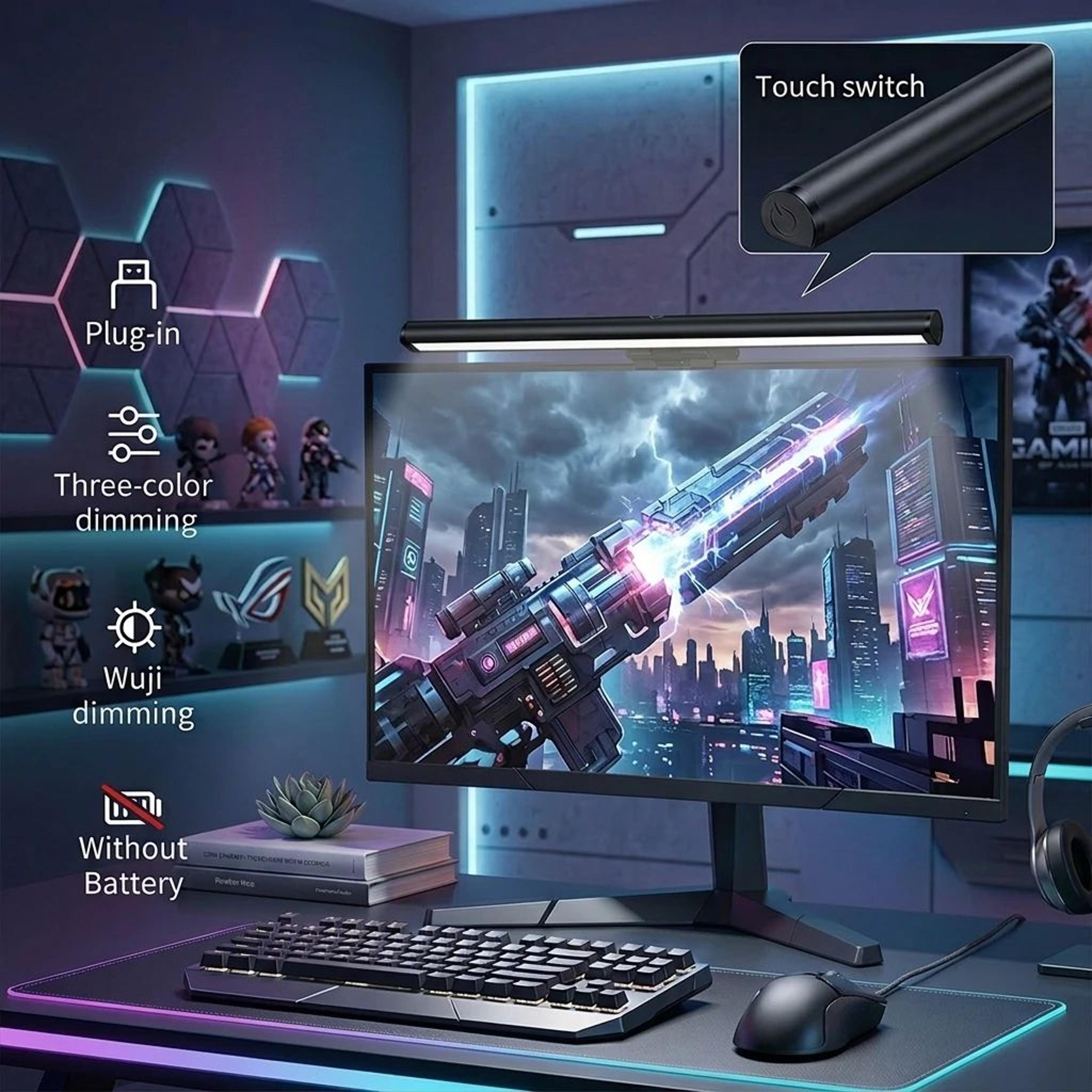 usb led monitor light bar with touch control and 3 color dimming for home office and gaming