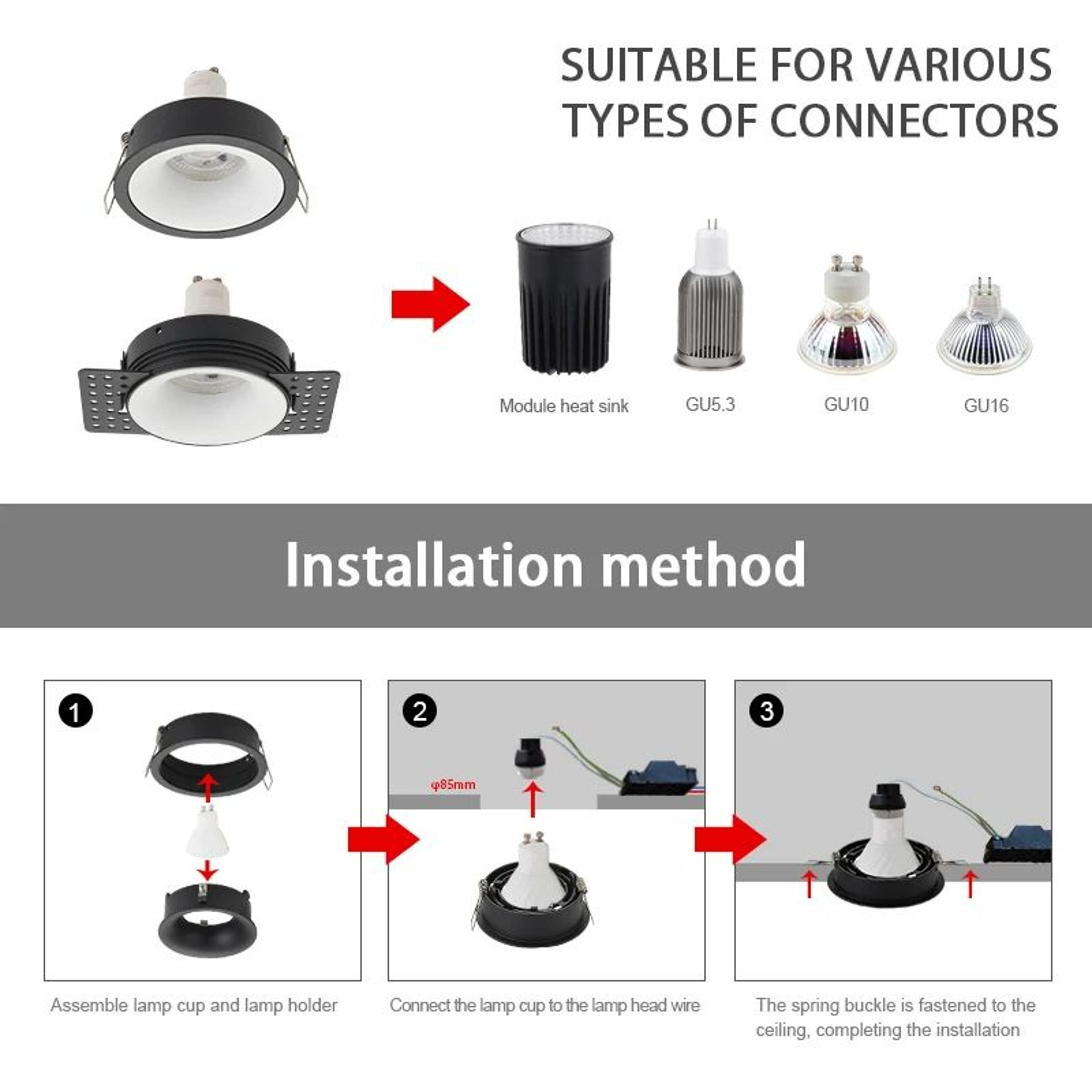 Frameless Adjustable Recessed Ceiling Spotlight Frame For GU10 MR16 Bulbs 3