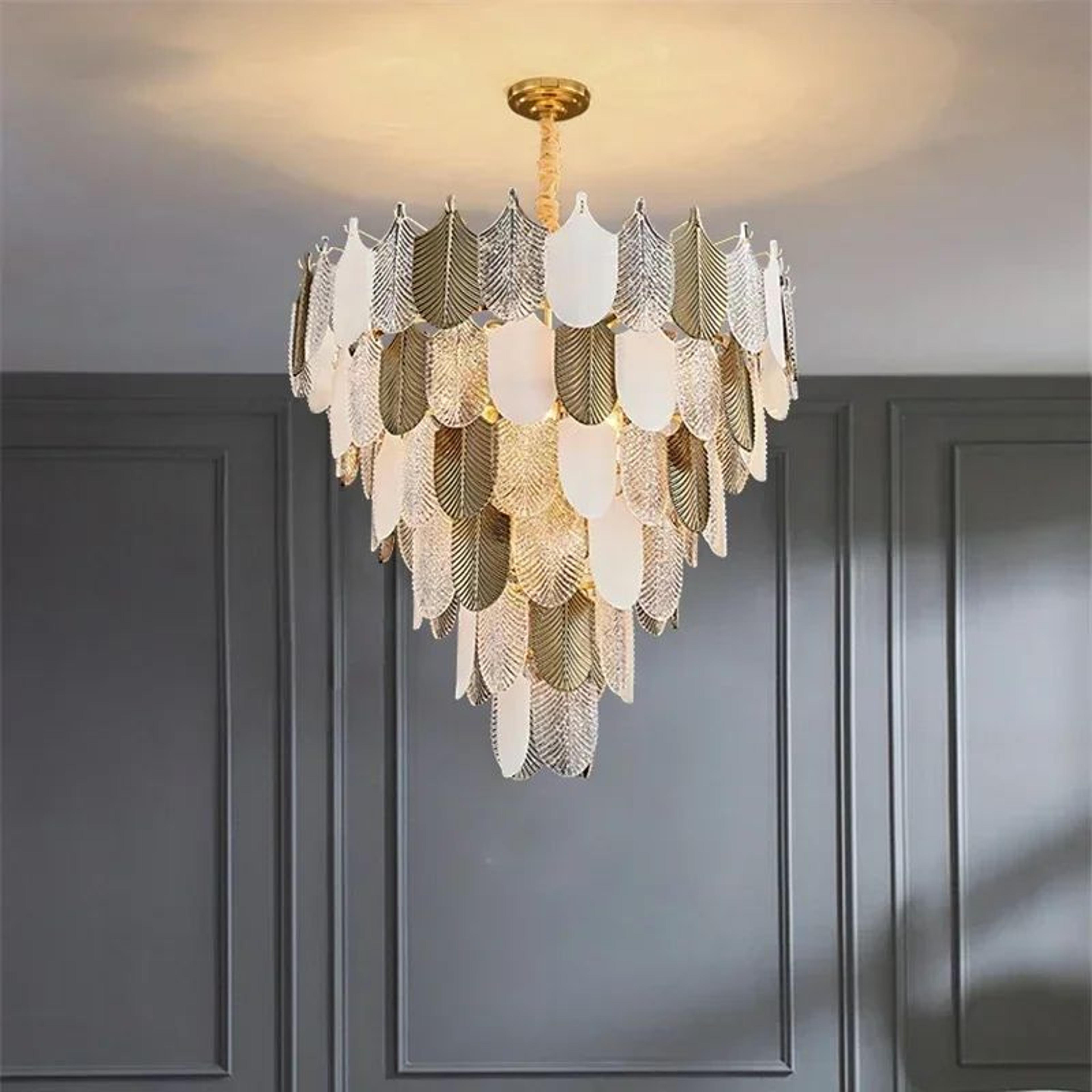 luxury postmodern glass chandelier e14 long hanging pendant light for villa lobby and living room