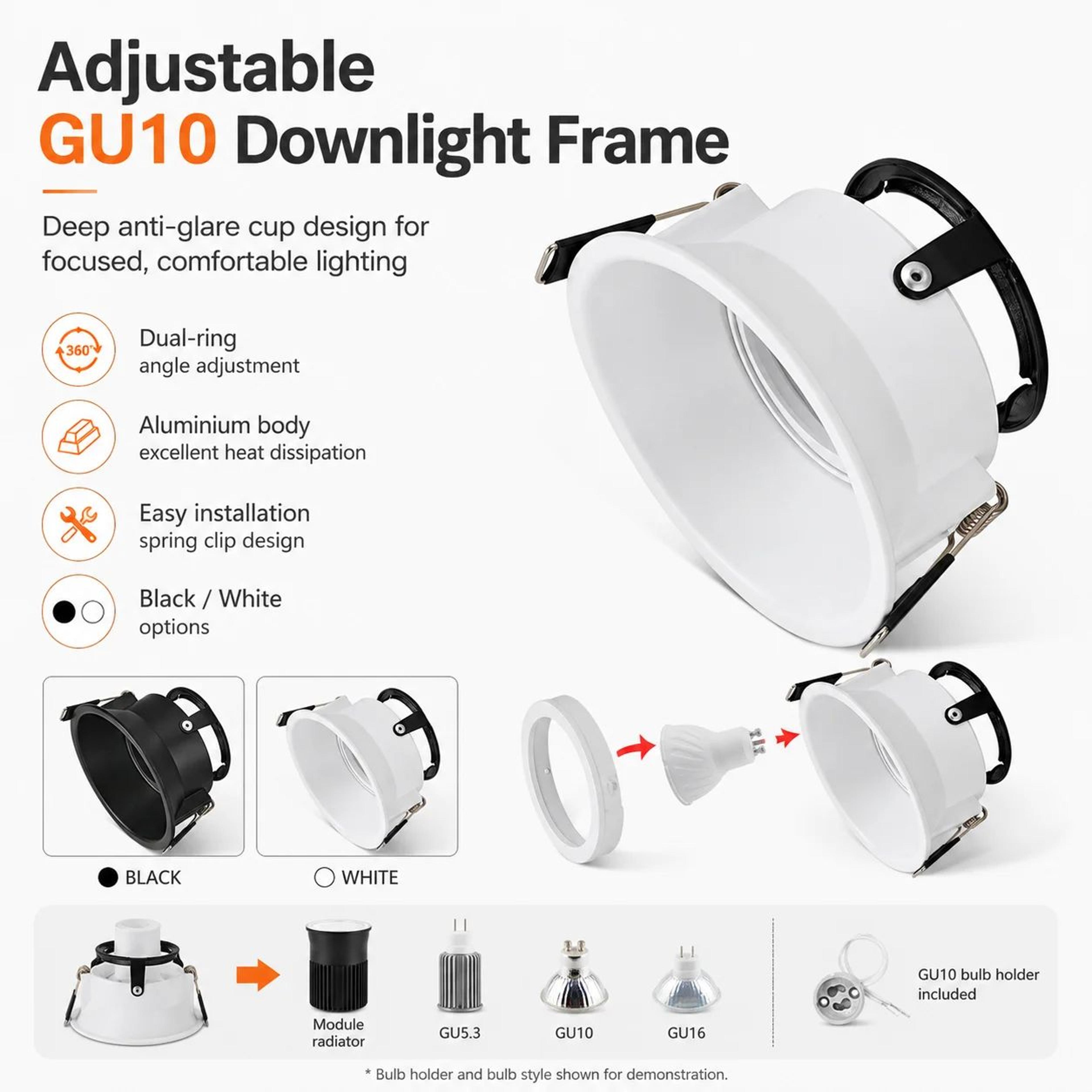 Frameless Adjustable Recessed Ceiling Downlight Frame For GU10 MR16 Bulbs 5
