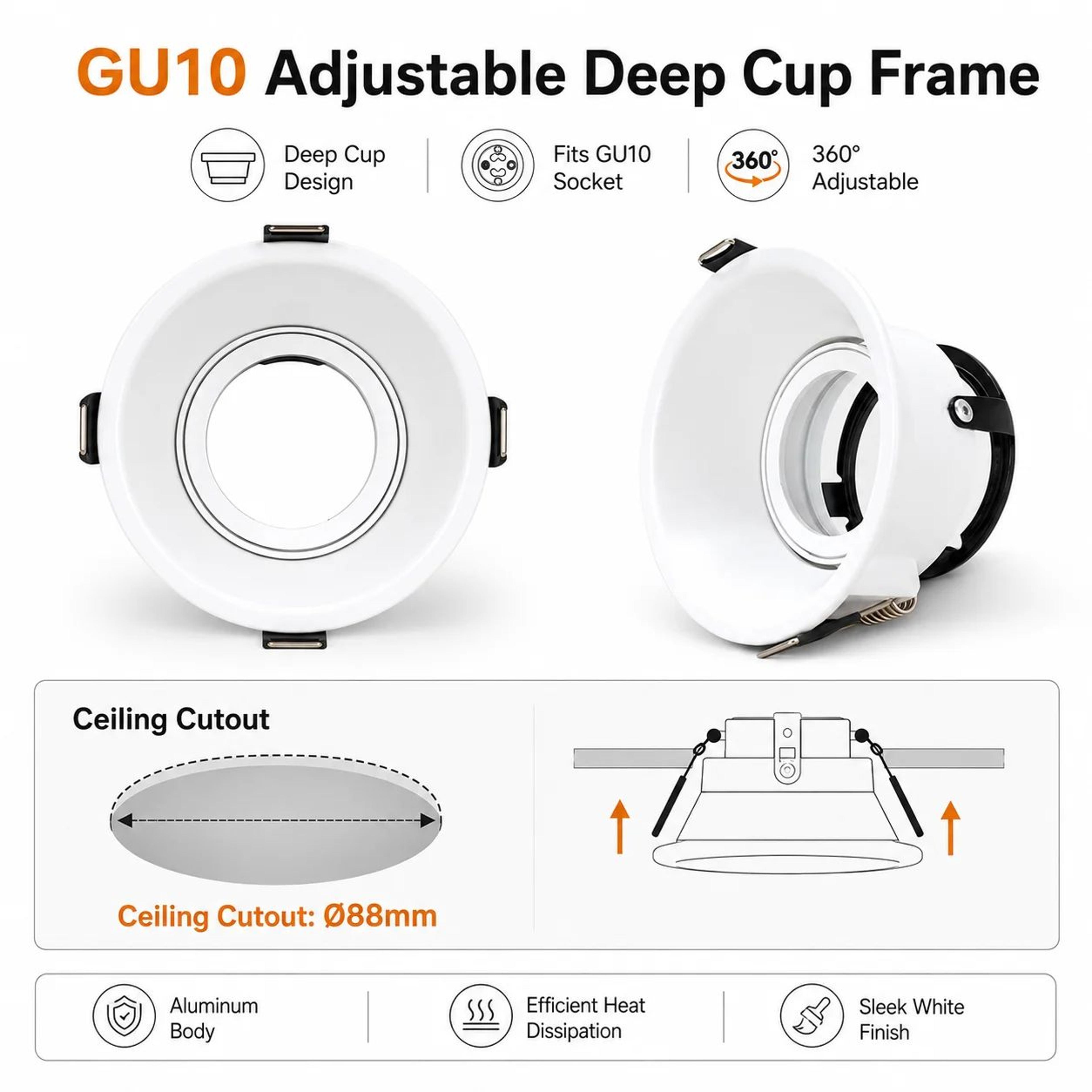 Frameless Adjustable Recessed Ceiling Downlight Frame For GU10 MR16 Bulbs 1