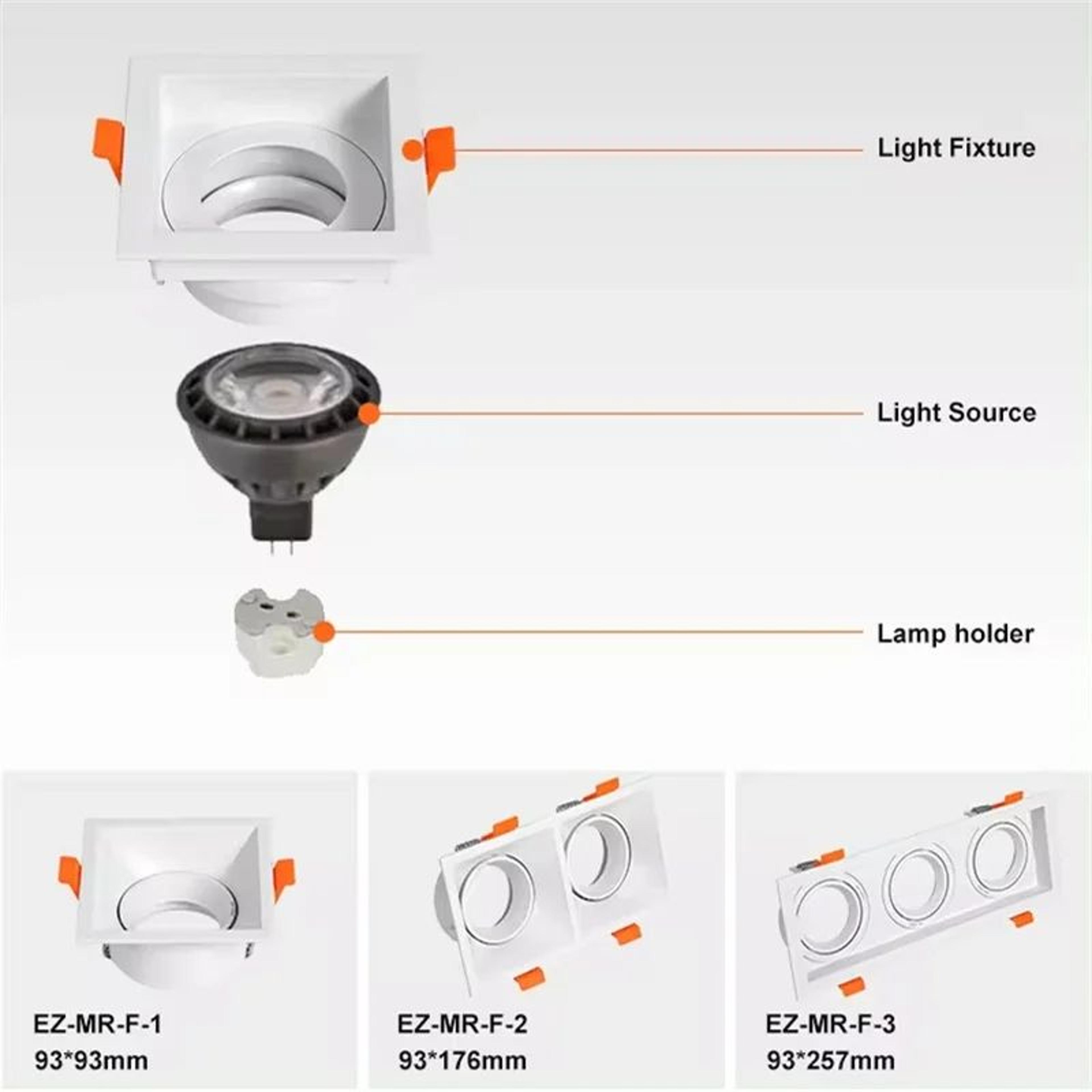 Double Recessed LED Spotlight Frame GU10 MR16 Rectangular Aluminum Ceiling Downlight Housing 2
