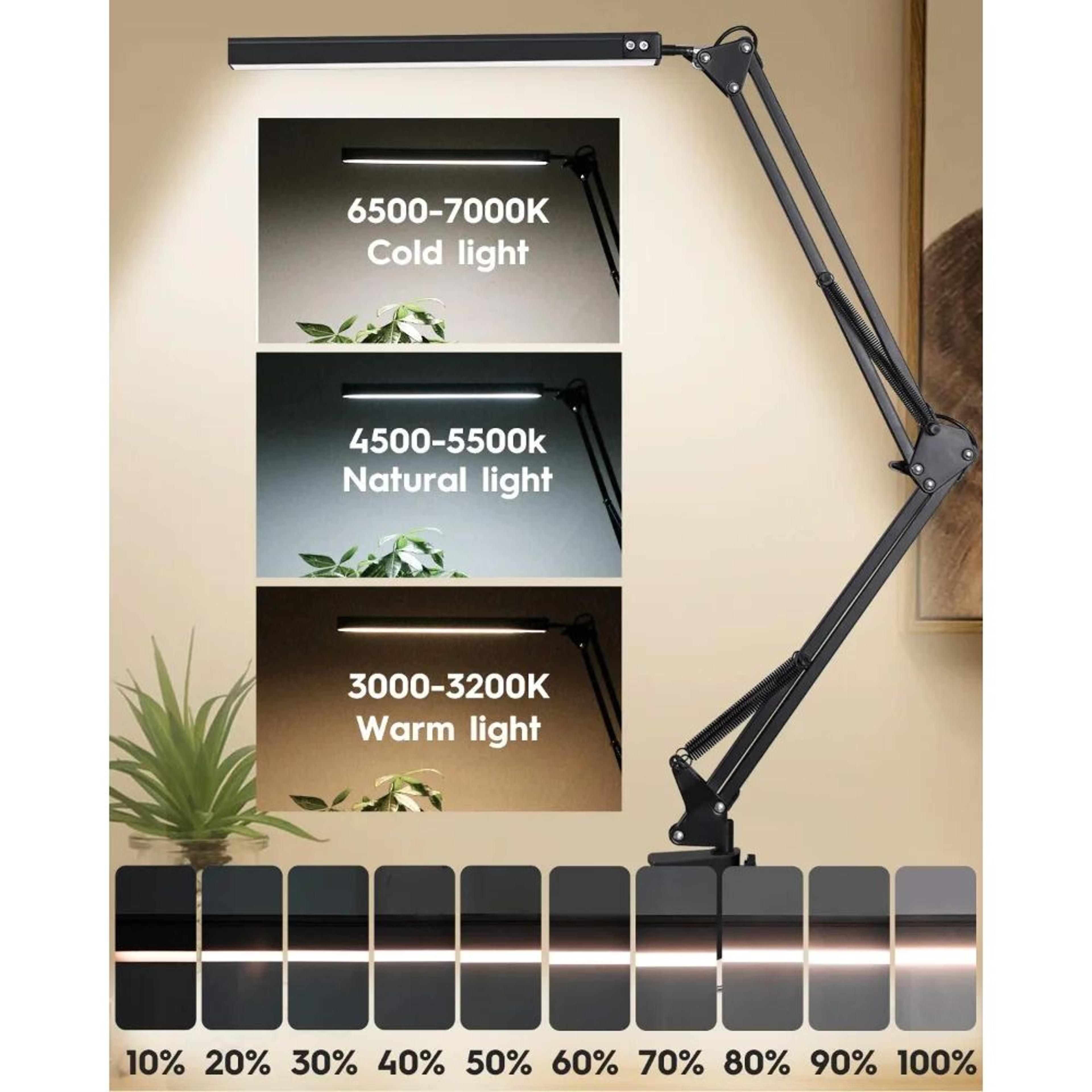 10W Dimmable LED Clamp Desk Lamp With Adjustable Swing Arm 3 Lighting Modes And 10 Brightness Level 2