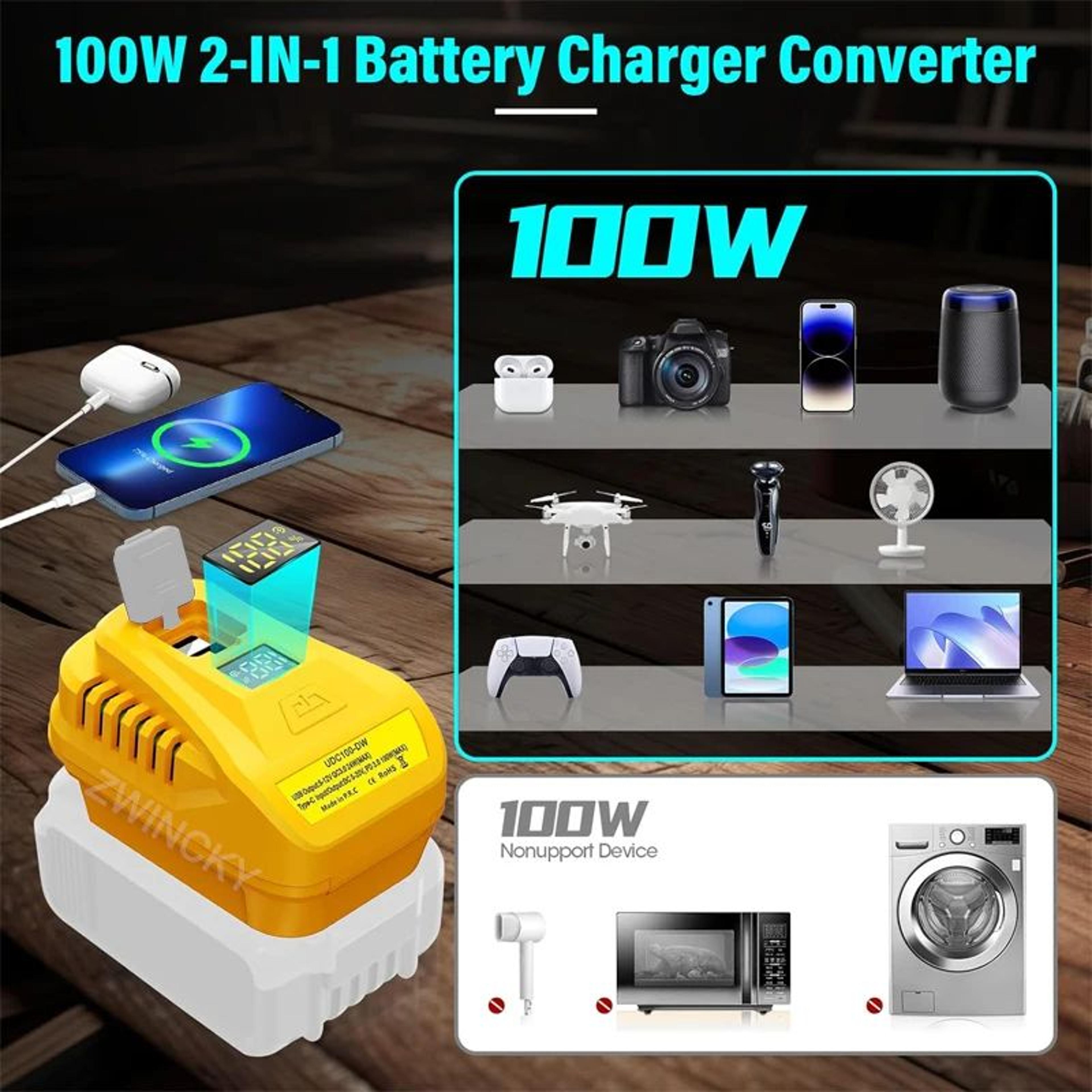 100W Bidirectional USBC Battery Charging Adapter For Power Tools 2