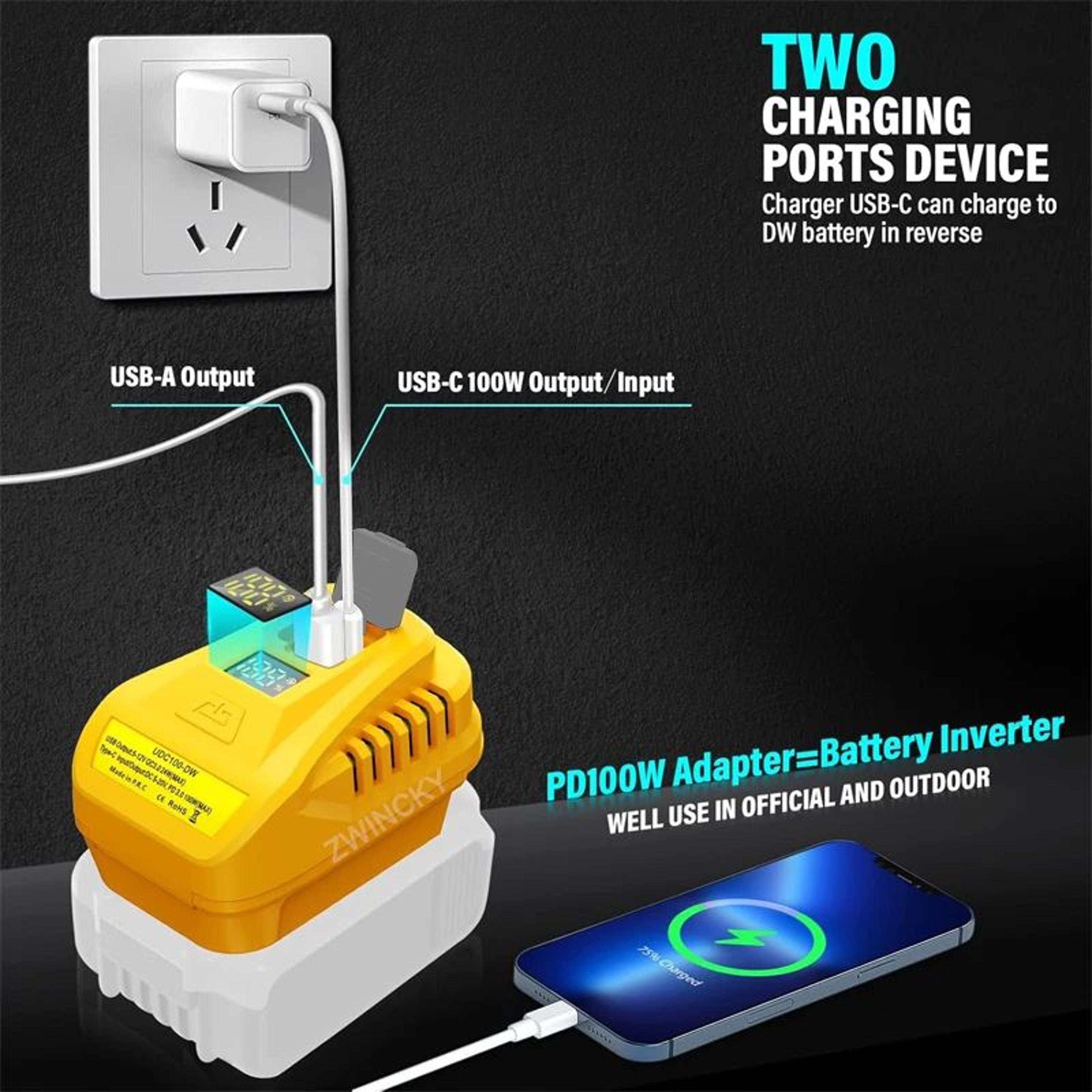 100W Bidirectional USBC Battery Charging Adapter For Power Tools 4