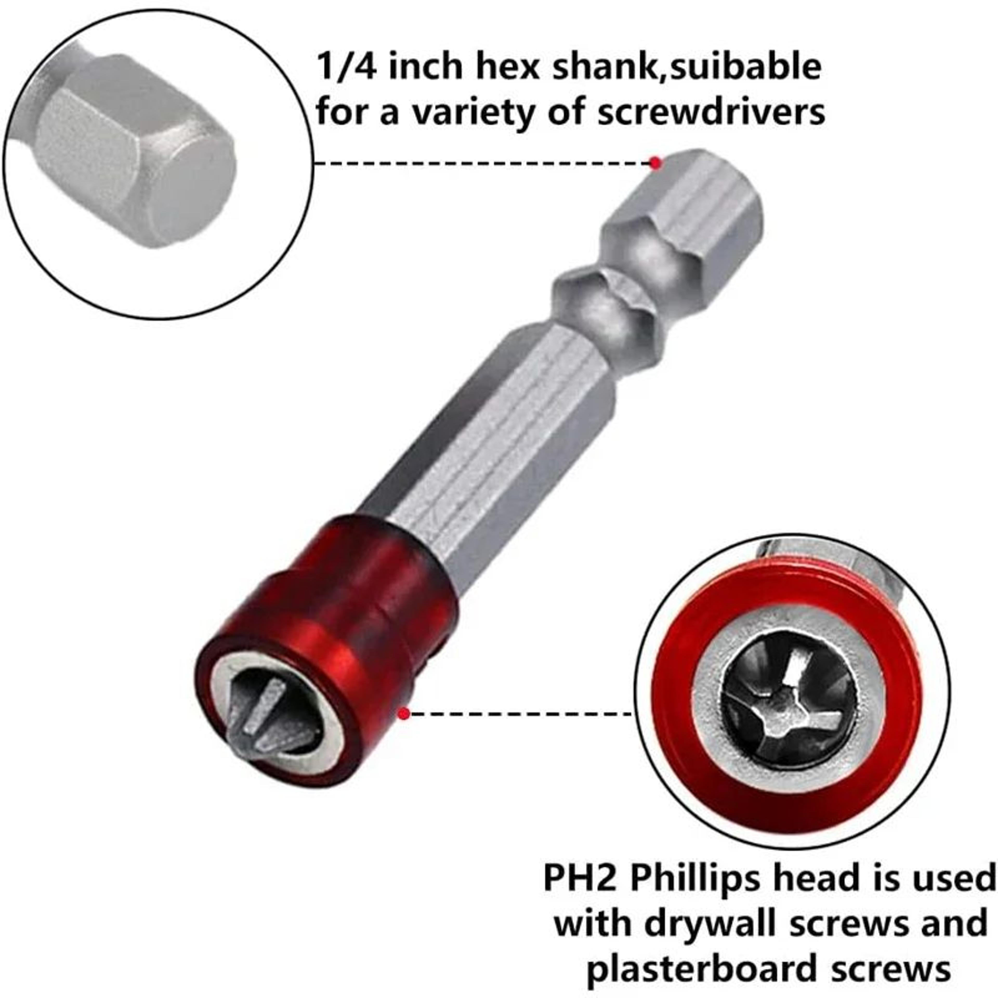 Magnetic PH2 Phillips Screwdriver Bit With 14 Inch Hex Shank And Screw Holder Ring 4