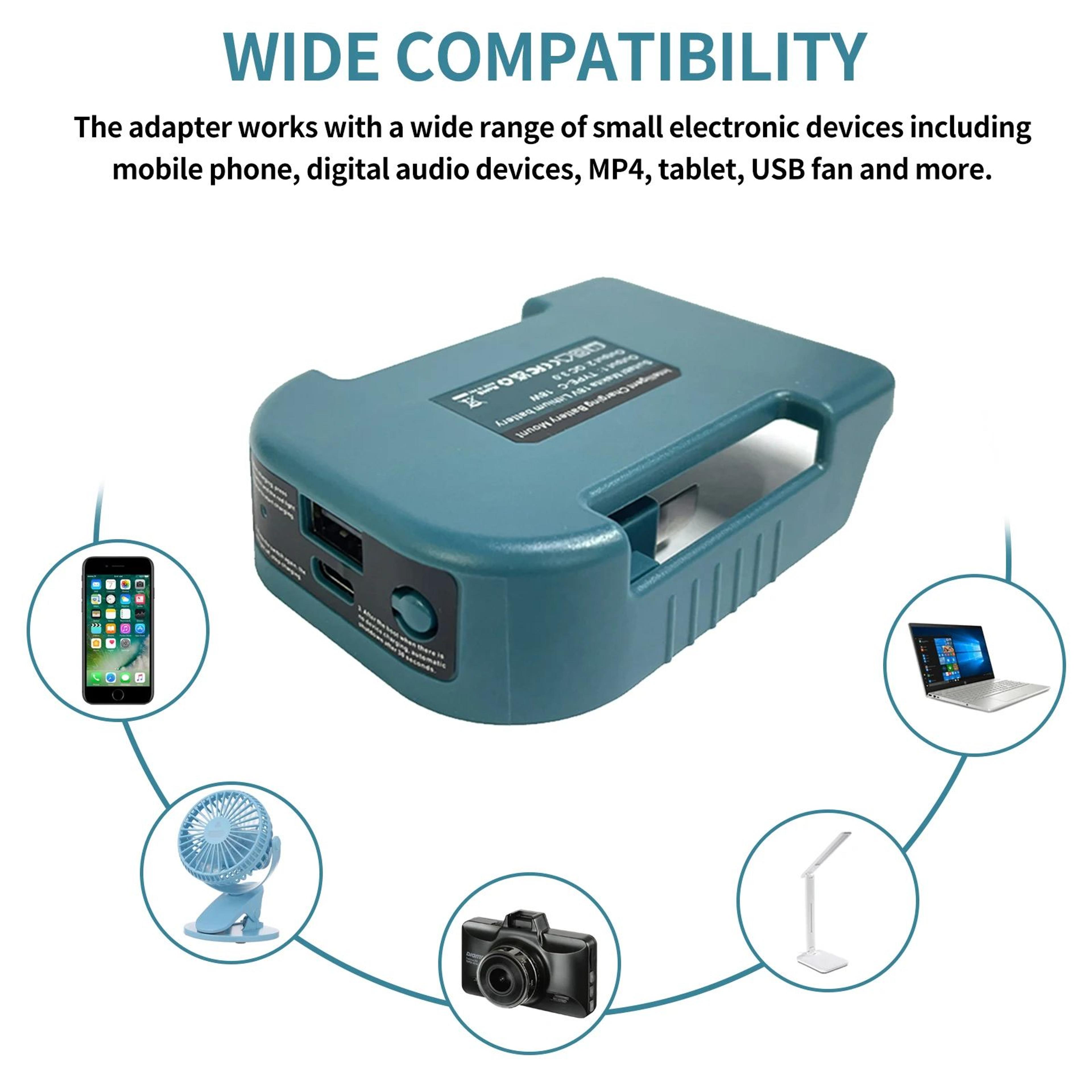 18V Battery USB Charger Adapter With TypeC Port For Portable Device Charging 1