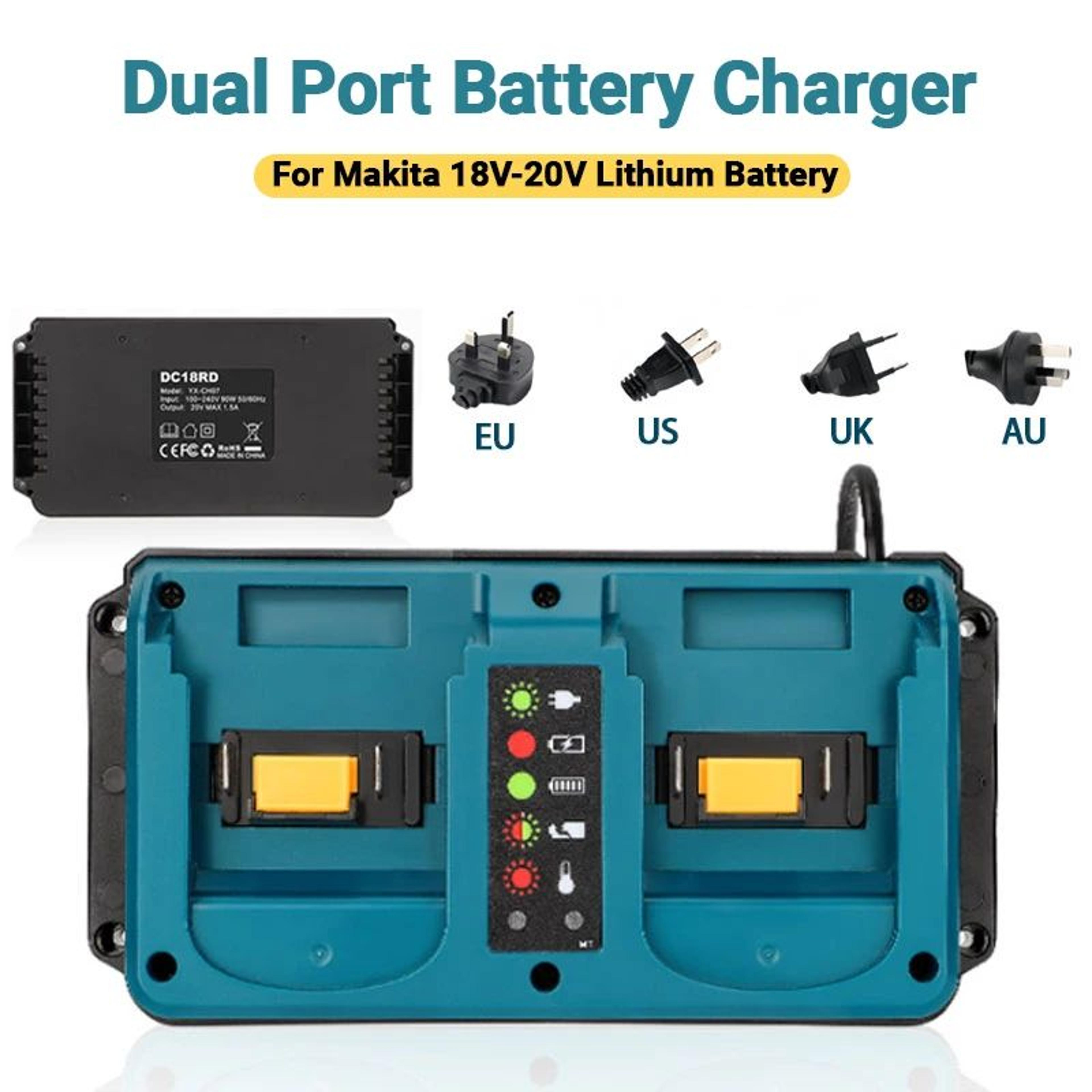 portable dual port 18v-20v lithium battery fast charger for cordless power tools